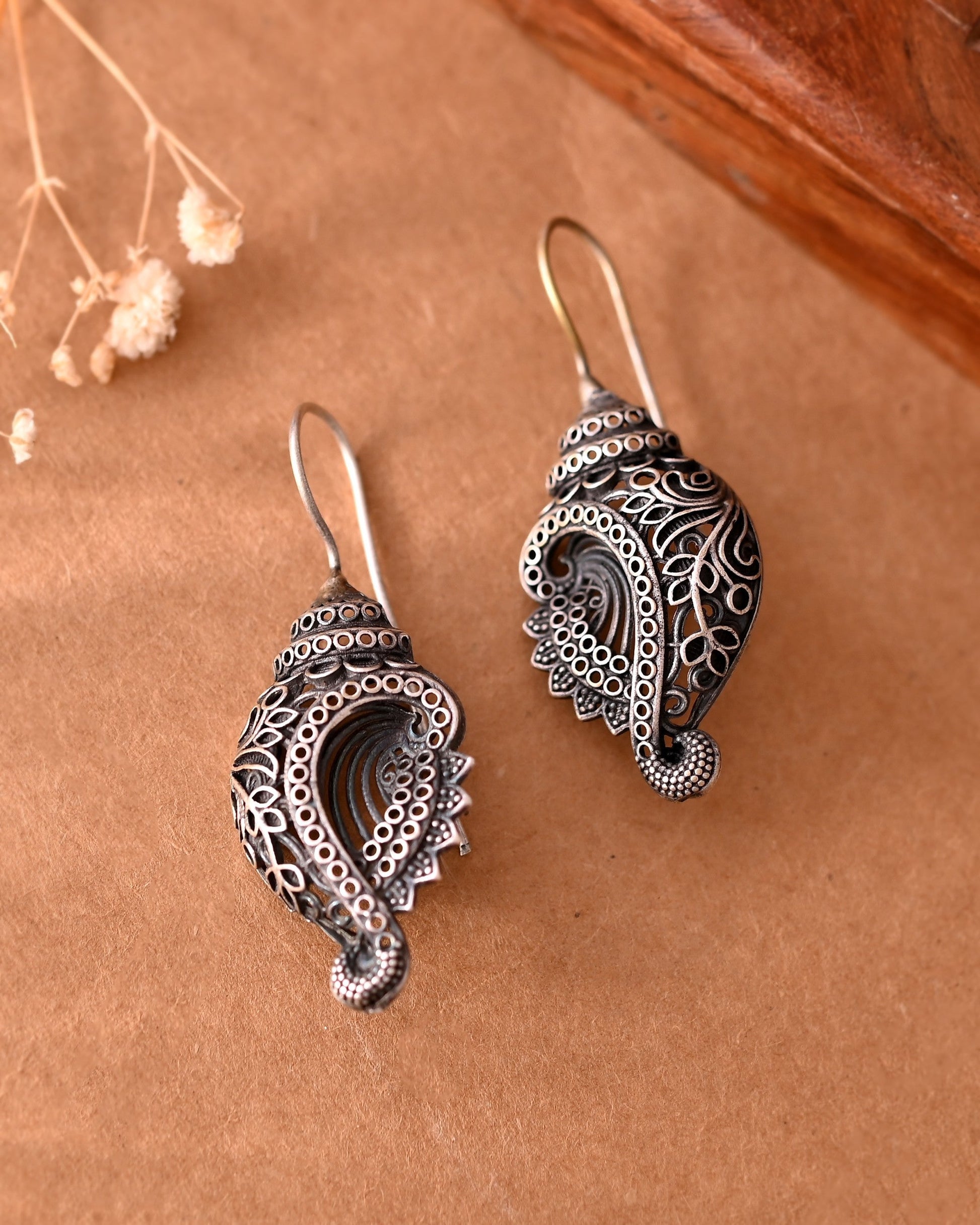 VOJ Silver Toned Designer Drop Earrings 