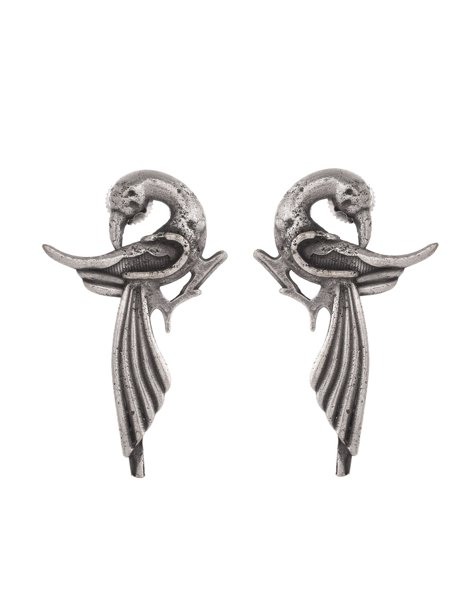 VOJ Silver Plated Bird Shaped Designer Studs Earrings 