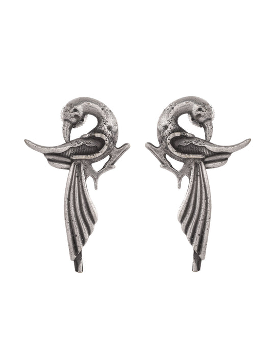 VOJ Silver Plated Bird Shaped Designer Studs Earrings 