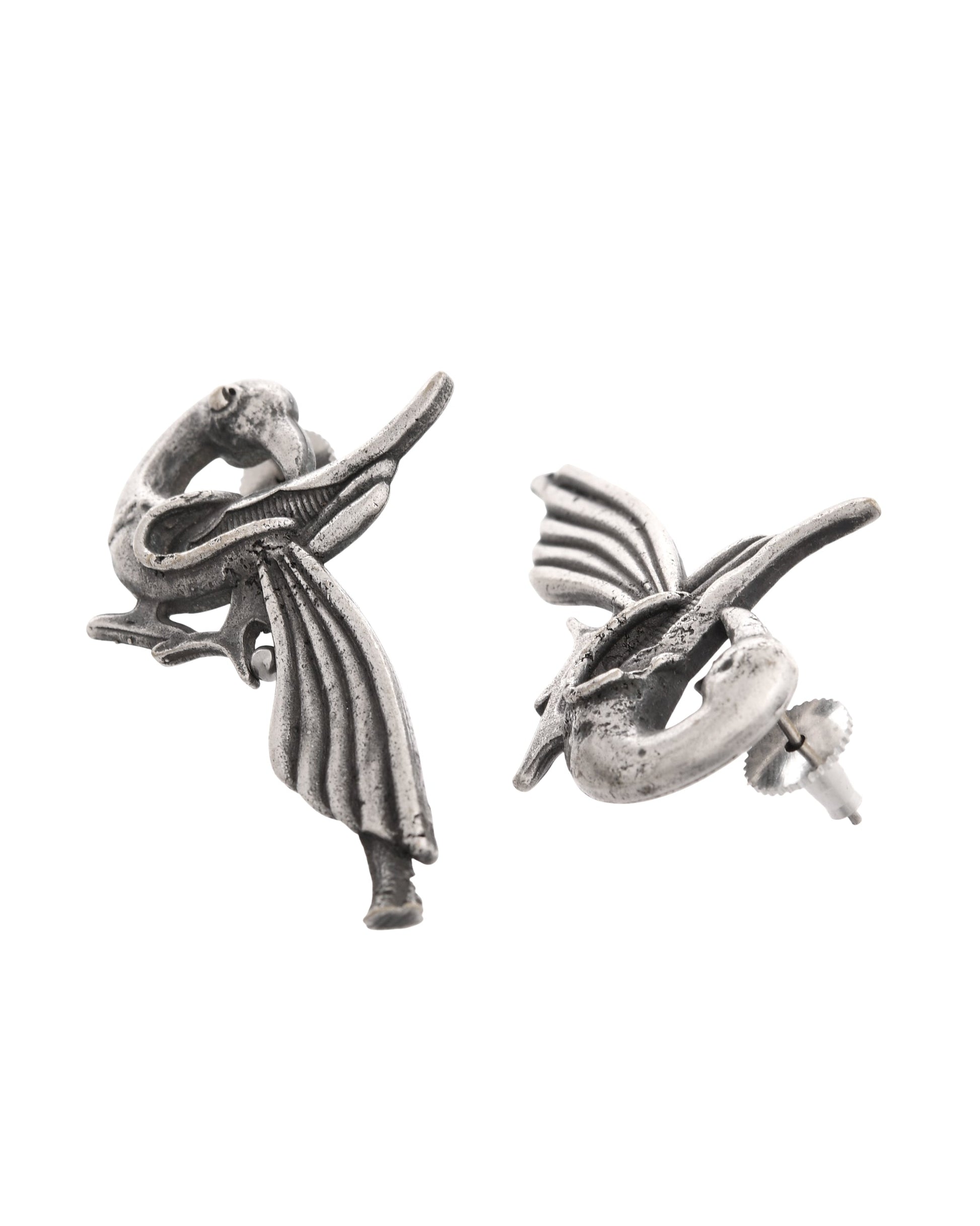 VOJ Silver Plated Bird Shaped Designer Studs Earrings 