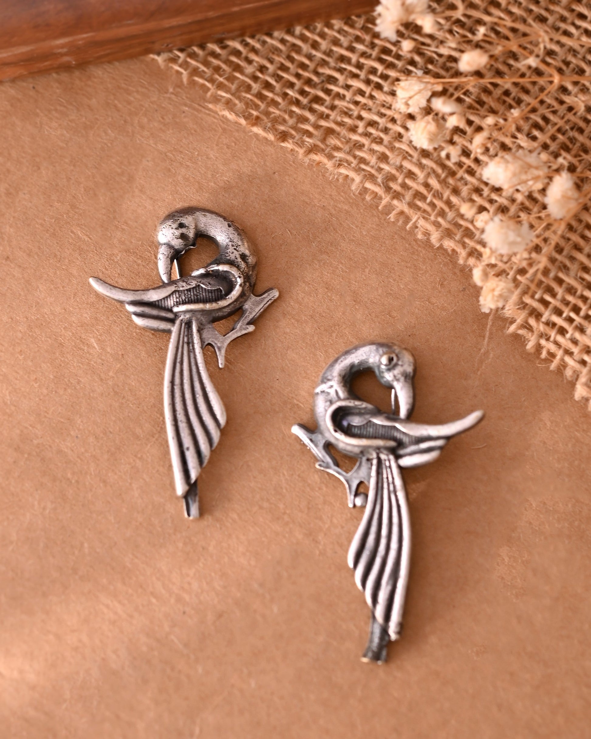 VOJ Silver Plated Bird Shaped Designer Studs Earrings 