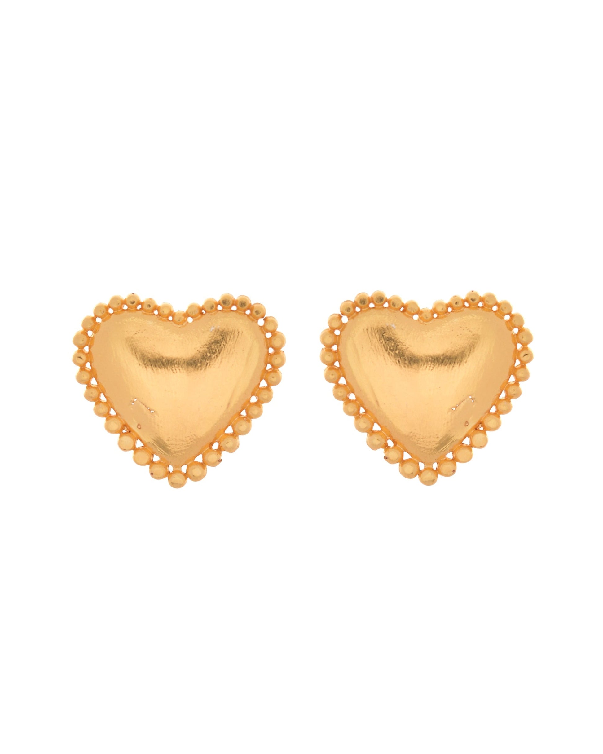 VOJ Gold Polished Heart Shaped Studs Earrings 