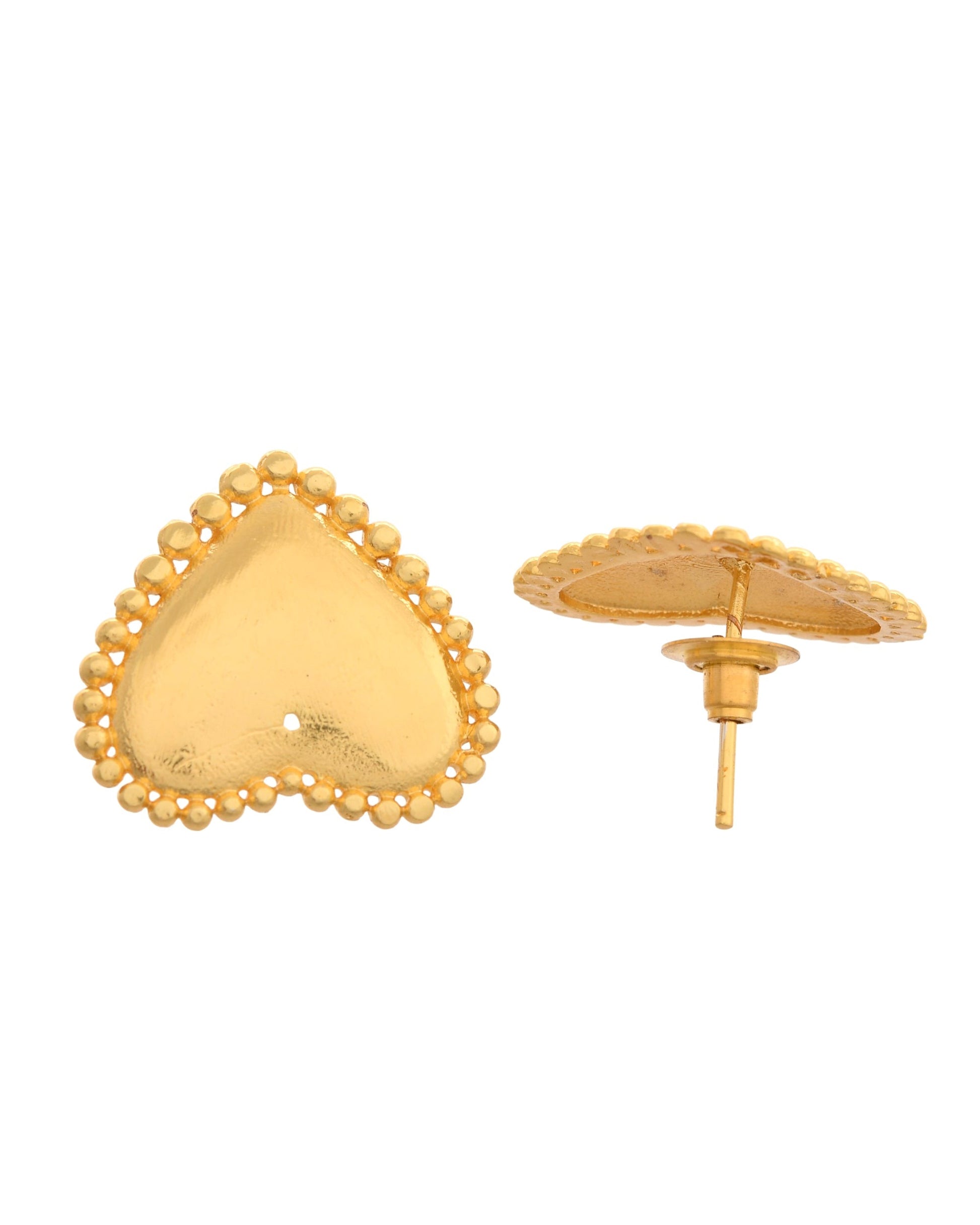 VOJ Gold Polished Heart Shaped Studs Earrings 