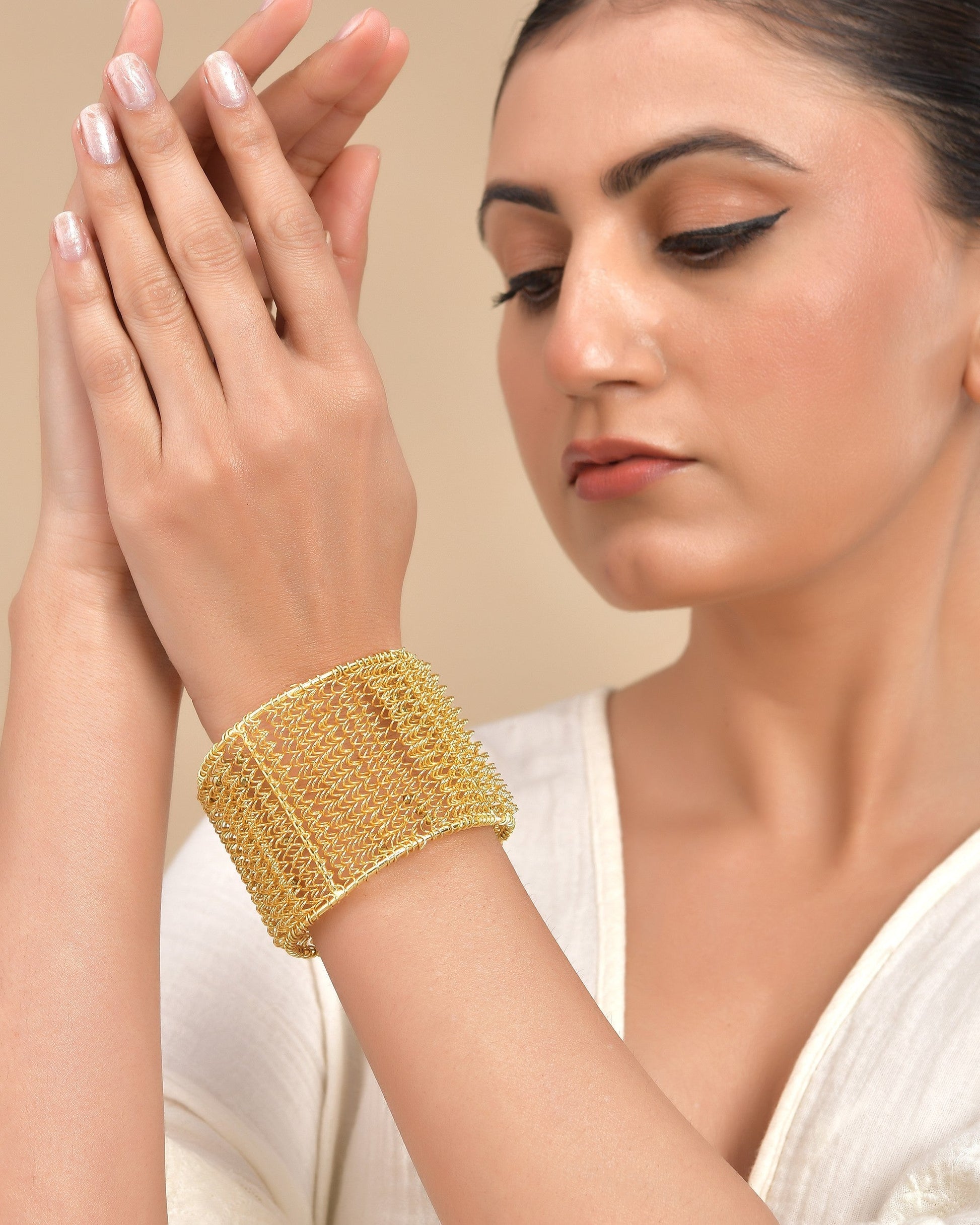 VOJ Gold Polished Anti Tarnished Cuff Bracelet For Women 