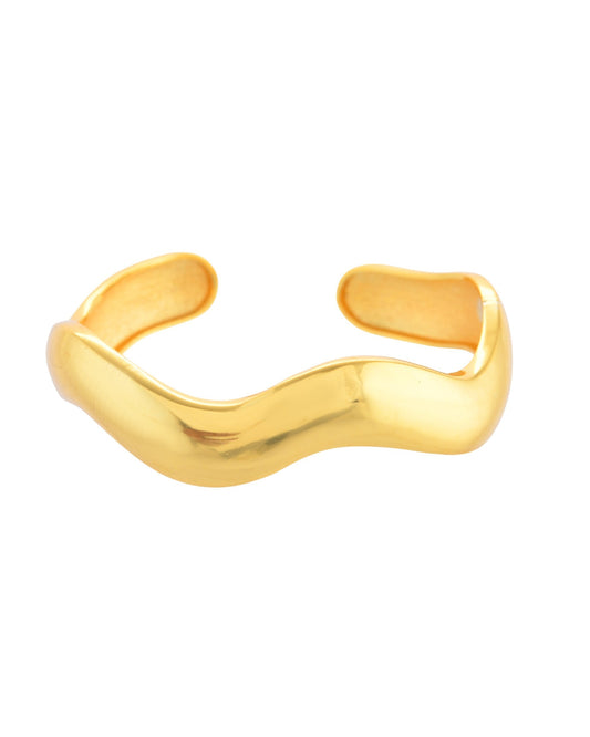 VOJ Gold Polished Anti Tarnished Twisted Cuff Bracelet For Women 