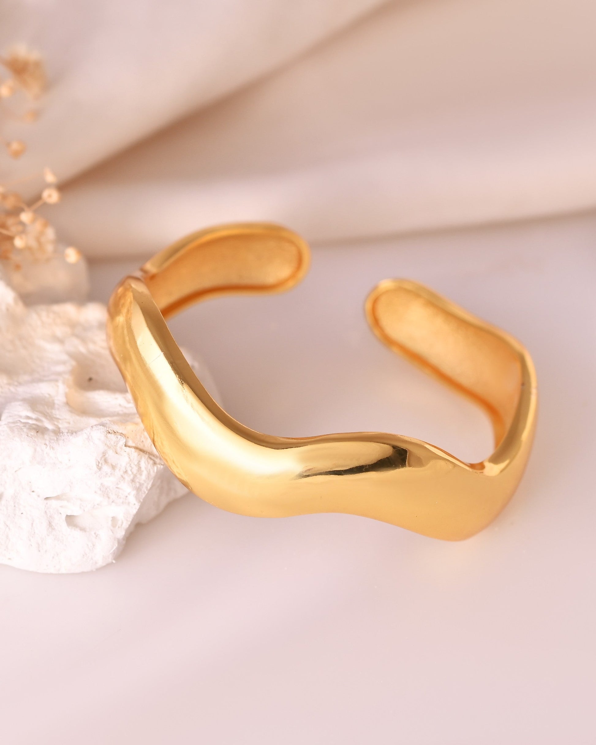 VOJ Gold Polished Anti Tarnished Twisted Cuff Bracelet For Women 