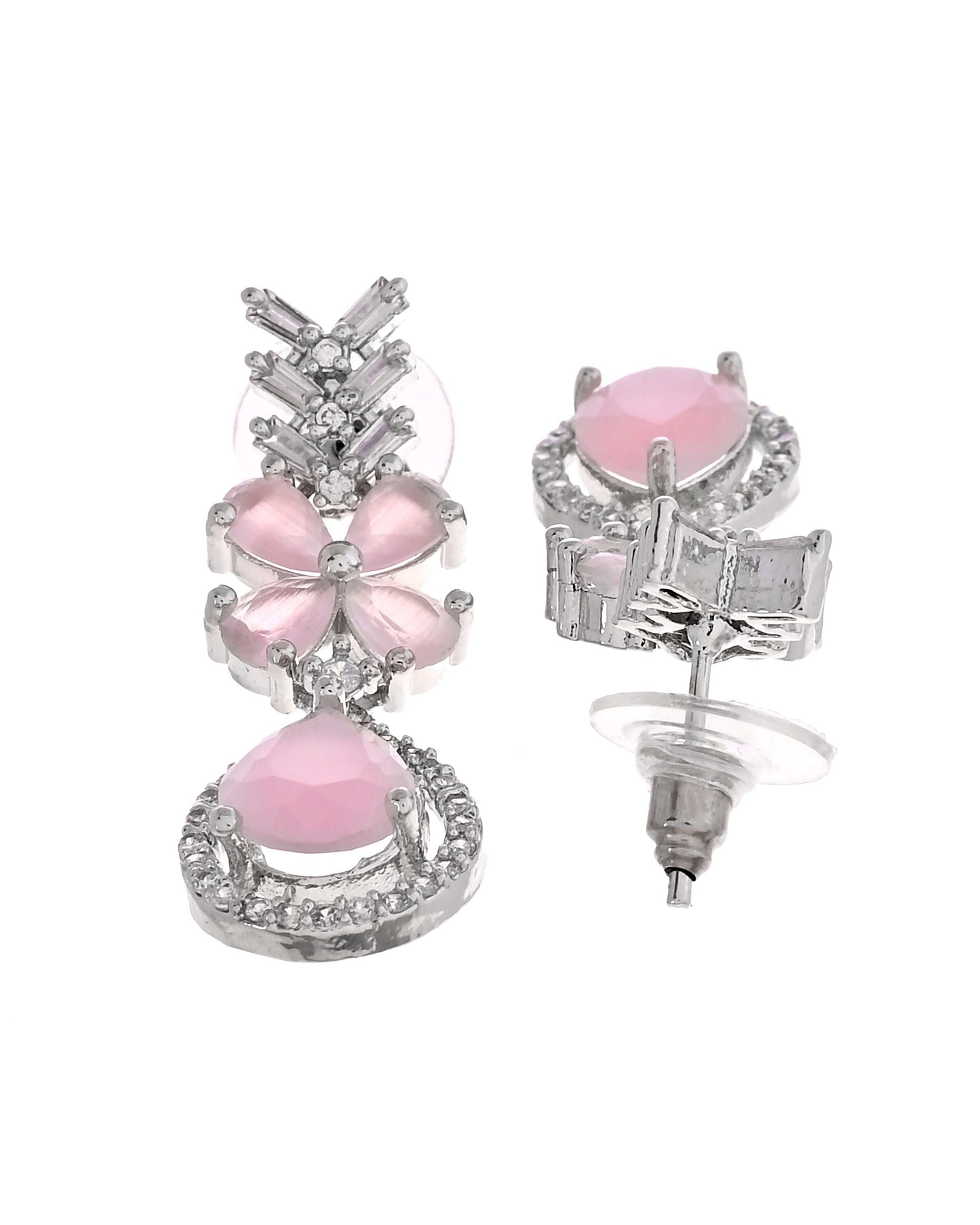 VOJ Silver Plated Baby Pink Floral Ad Jewellery Set  Grab2Buy VOJ Grab2Buy