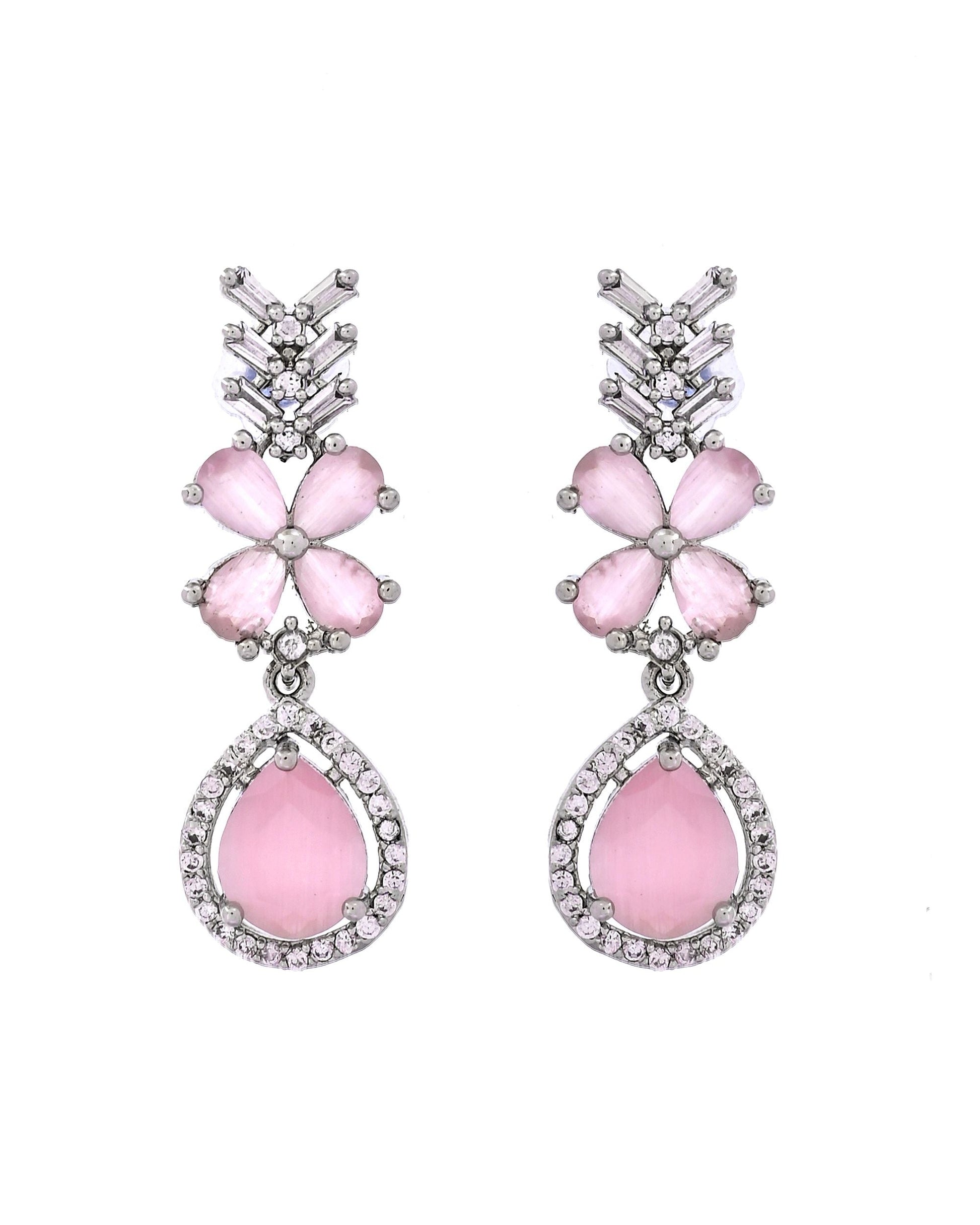 VOJ Silver Plated Baby Pink Floral Ad Jewellery Set  Grab2Buy VOJ Grab2Buy