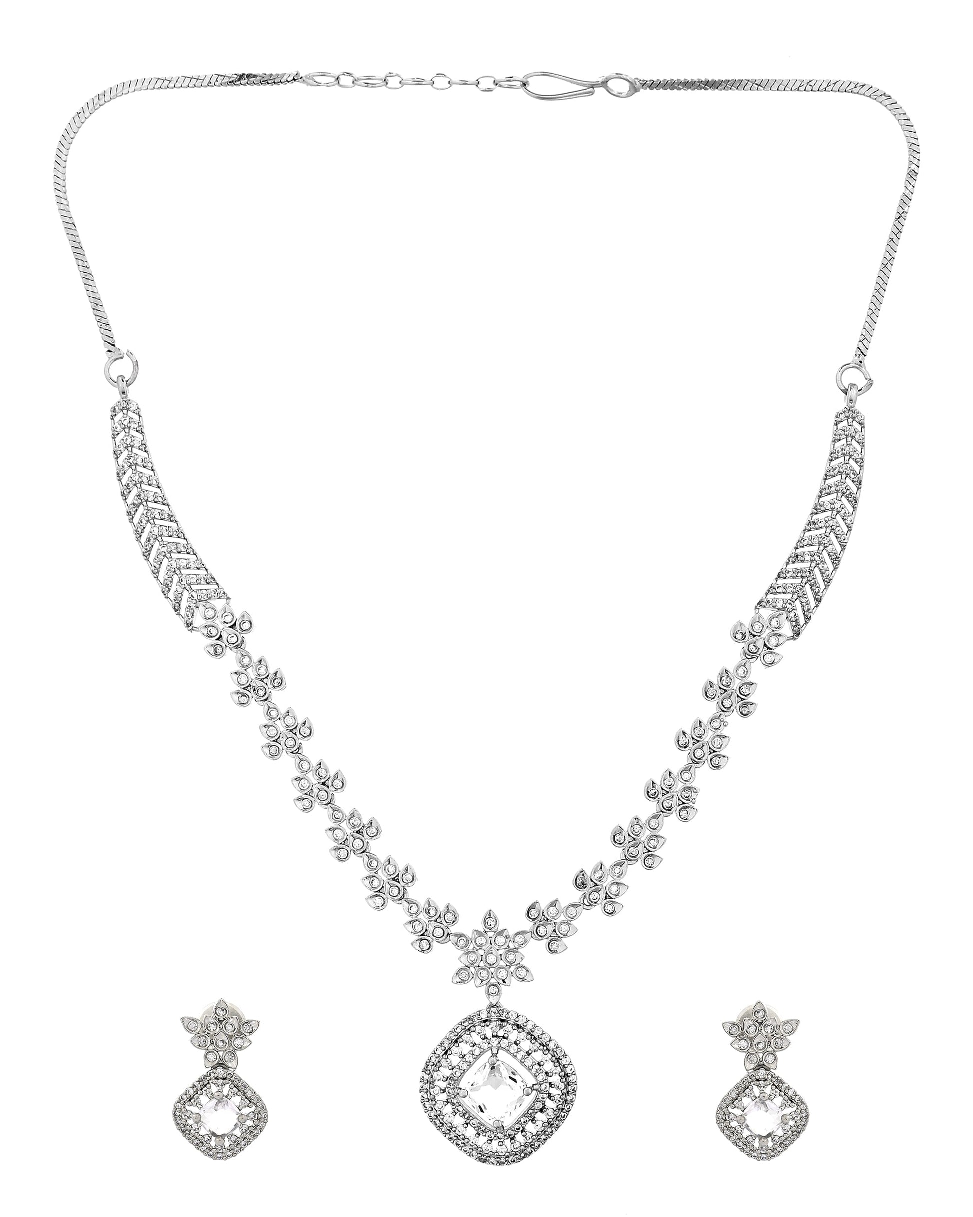 VOJ Silver Plated Square Stone Studded Jewellery Set  Grab2Buy VOJ Grab2Buy
