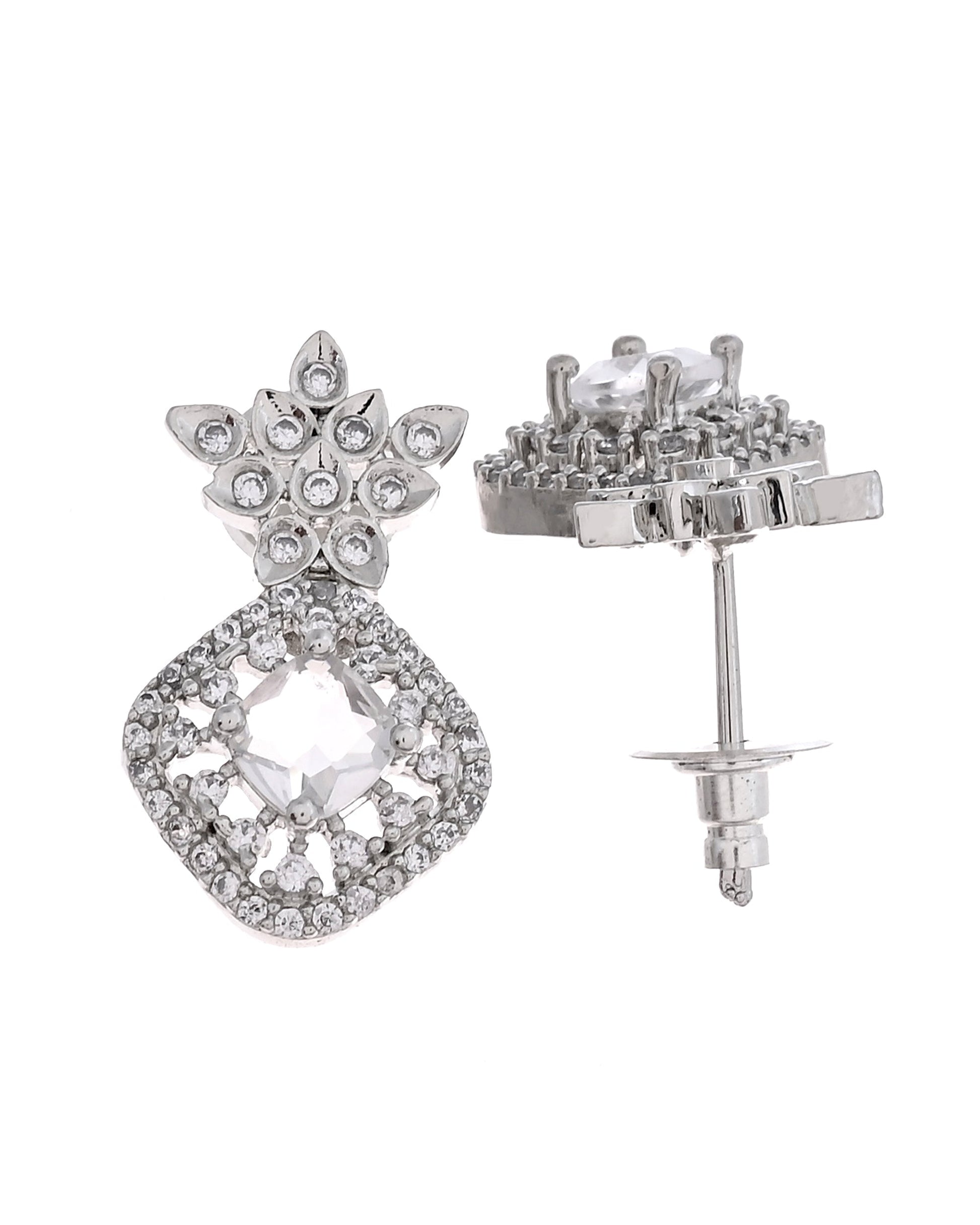 VOJ Silver Plated Square Stone Studded Jewellery Set  Grab2Buy VOJ Grab2Buy