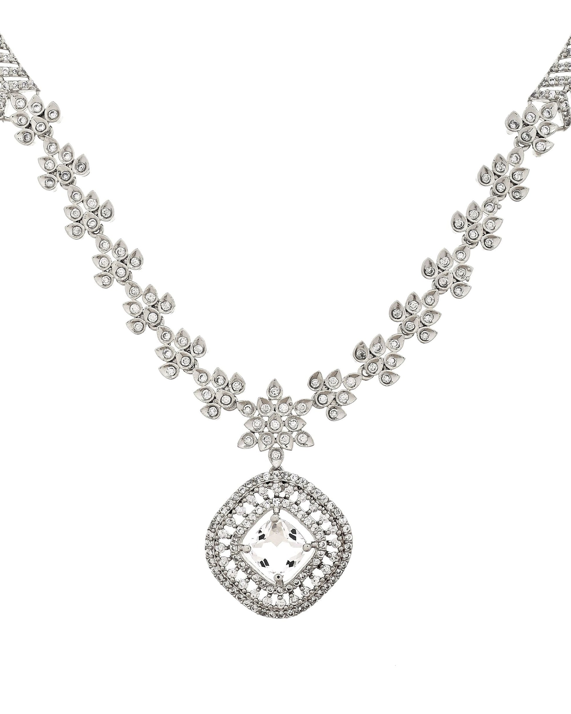 VOJ Silver Plated Square Stone Studded Jewellery Set  Grab2Buy VOJ Grab2Buy