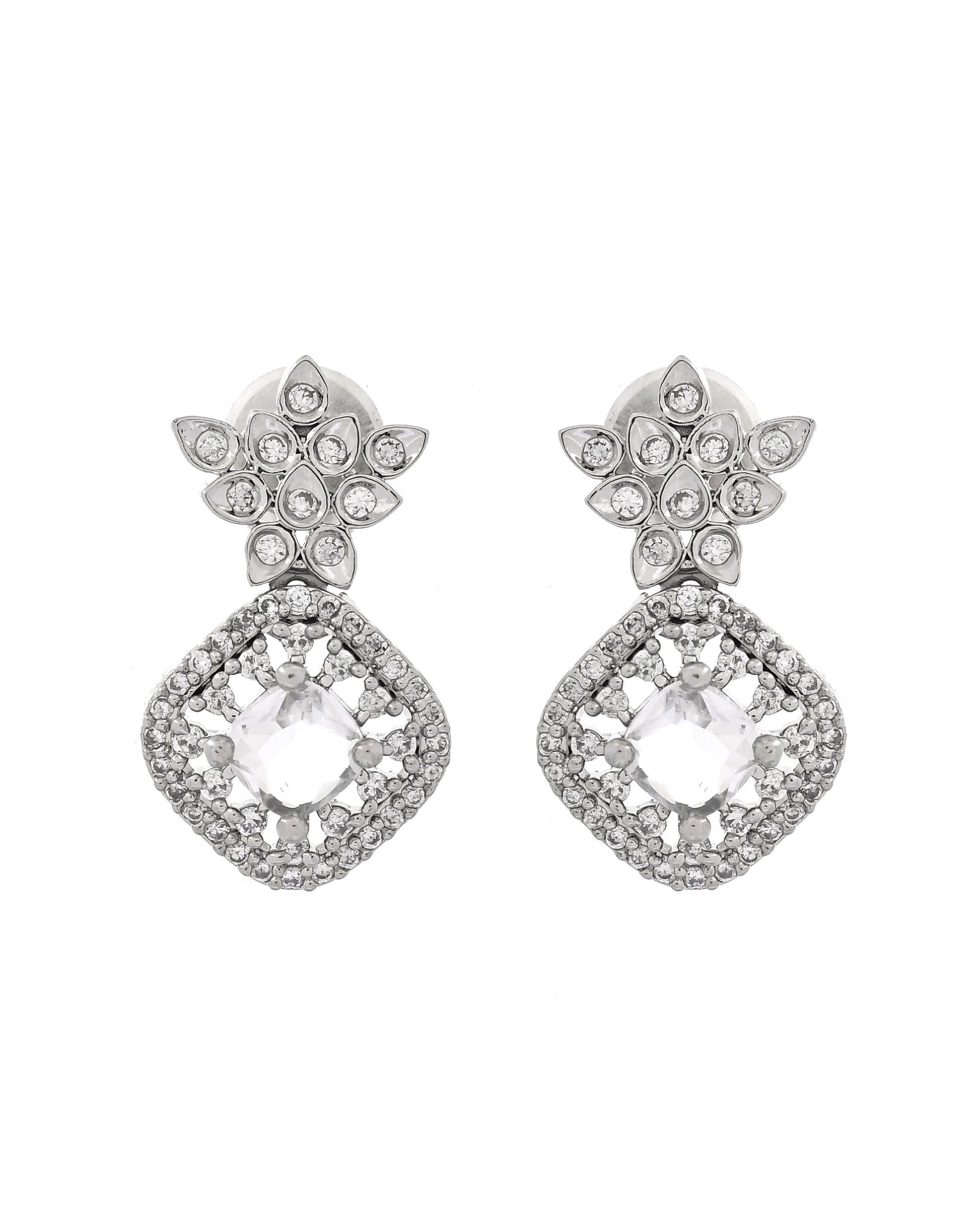VOJ Silver Plated Square Stone Studded Jewellery Set  Grab2Buy VOJ Grab2Buy