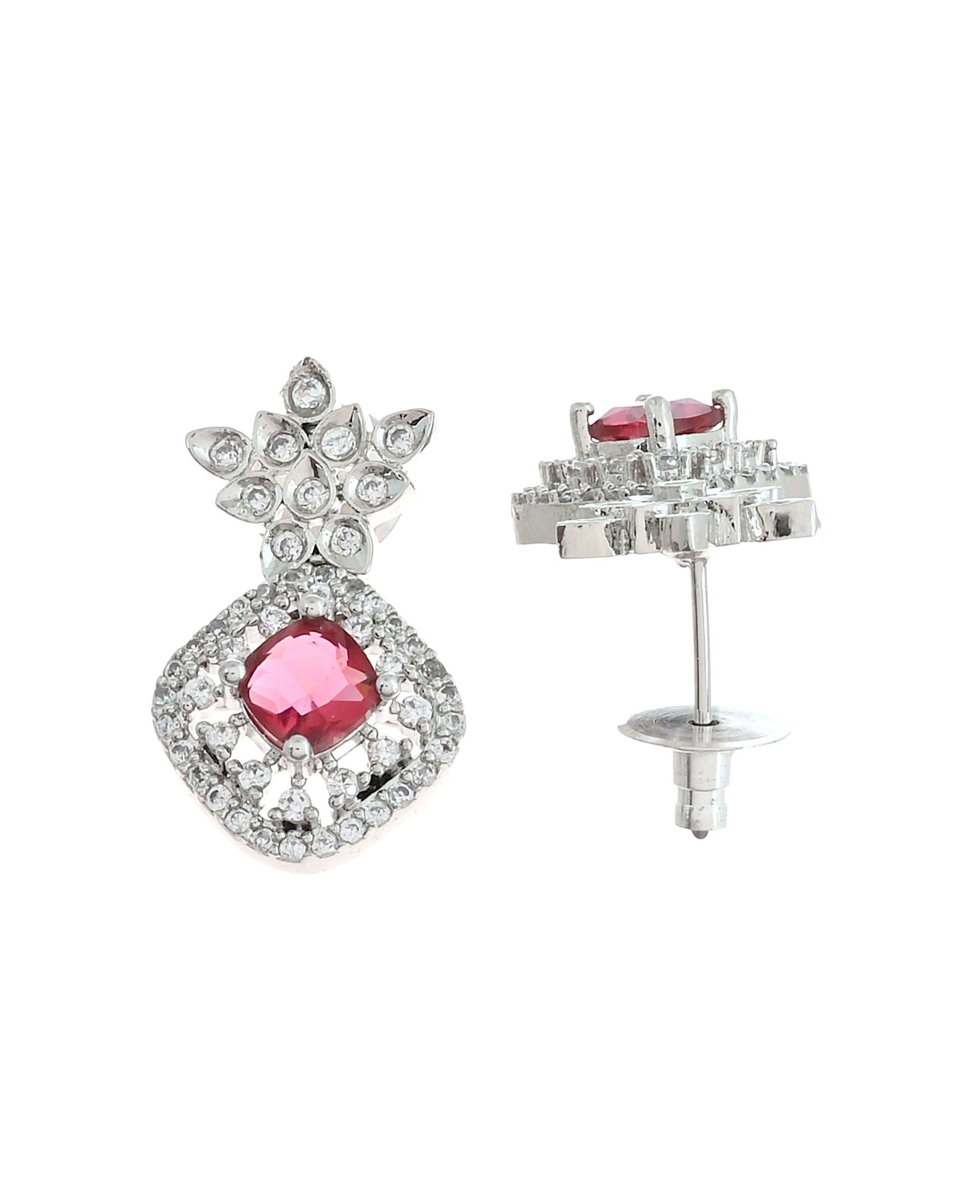 VOJ Silver Plated Ruby Square Stone Studded Jewellery Set  Grab2Buy VOJ Grab2Buy
