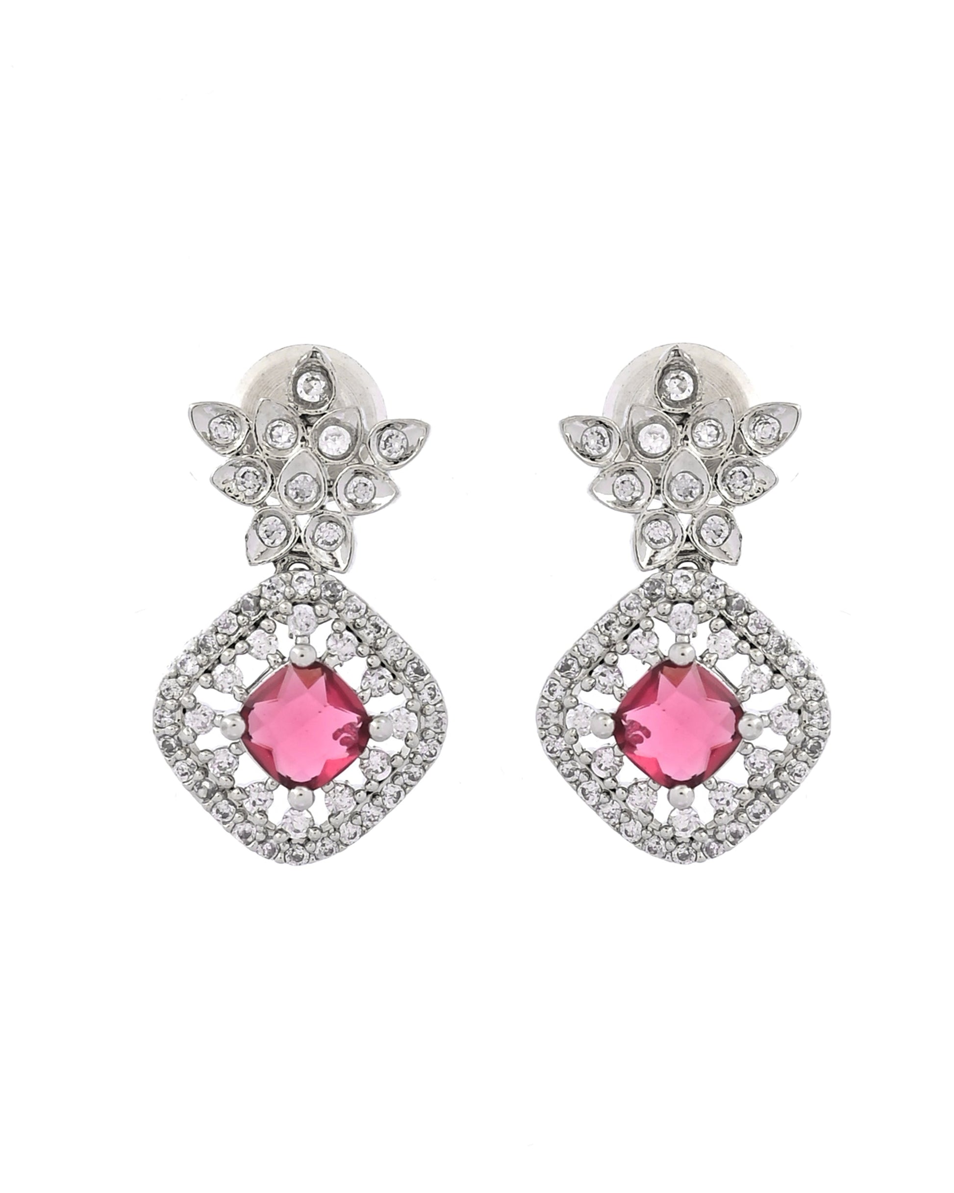 VOJ Silver Plated Ruby Square Stone Studded Jewellery Set  Grab2Buy VOJ Grab2Buy