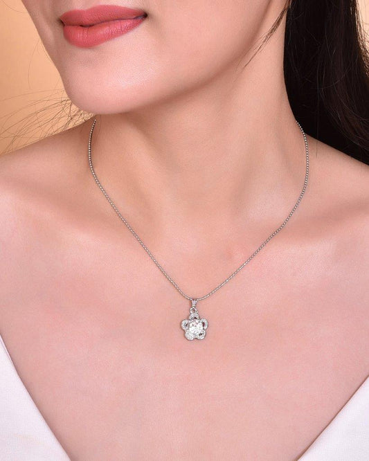 VOJ Silver Plated Flower Pandent Chain 