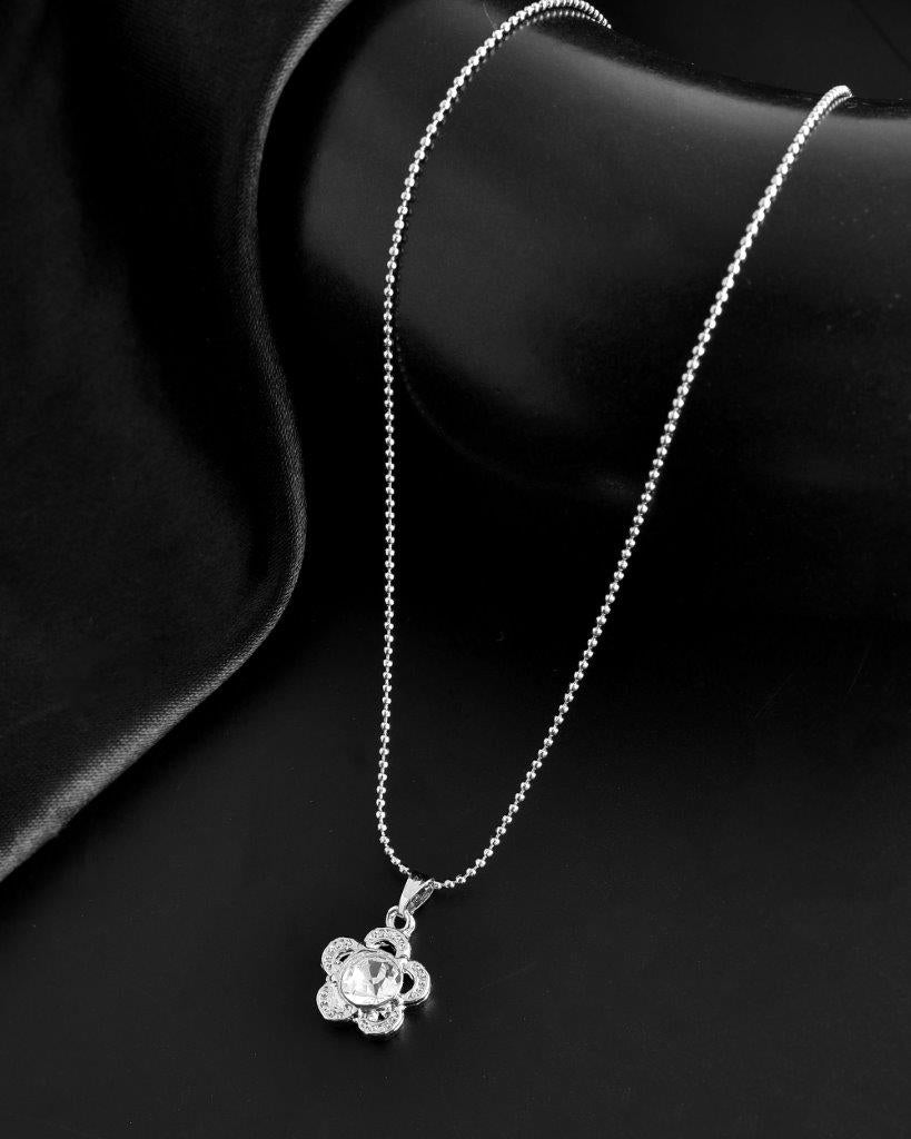 VOJ Silver Plated Flower Pandent Chain 