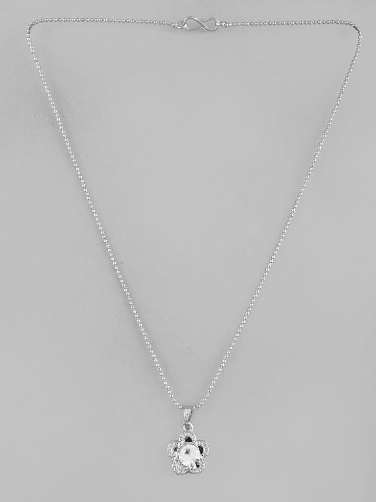 VOJ Silver Plated Flower Pandent Chain 