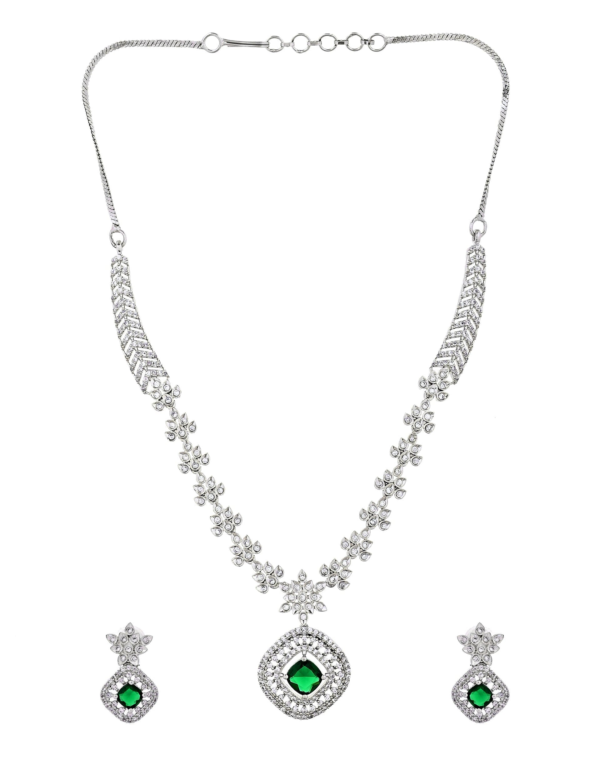 VOJ Silver Plated Green Square Stone Studded Jewellery Set  Grab2Buy VOJ Grab2Buy