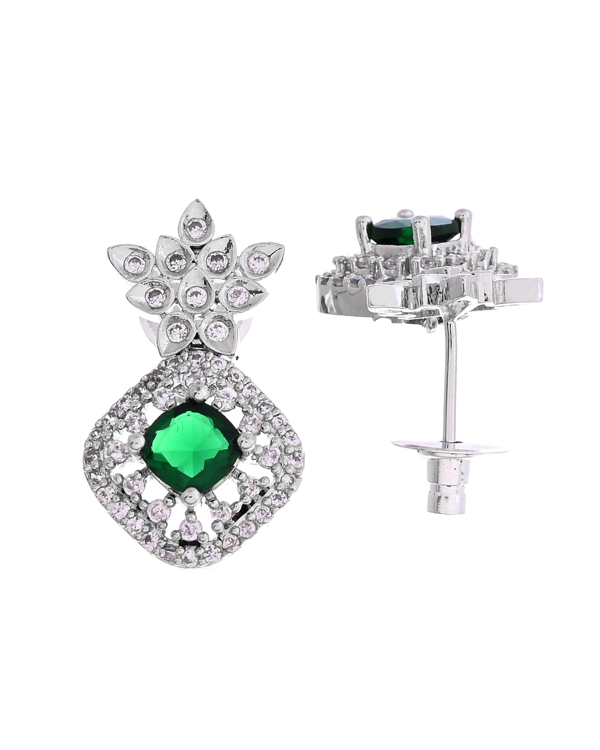 VOJ Silver Plated Green Square Stone Studded Jewellery Set  Grab2Buy VOJ Grab2Buy