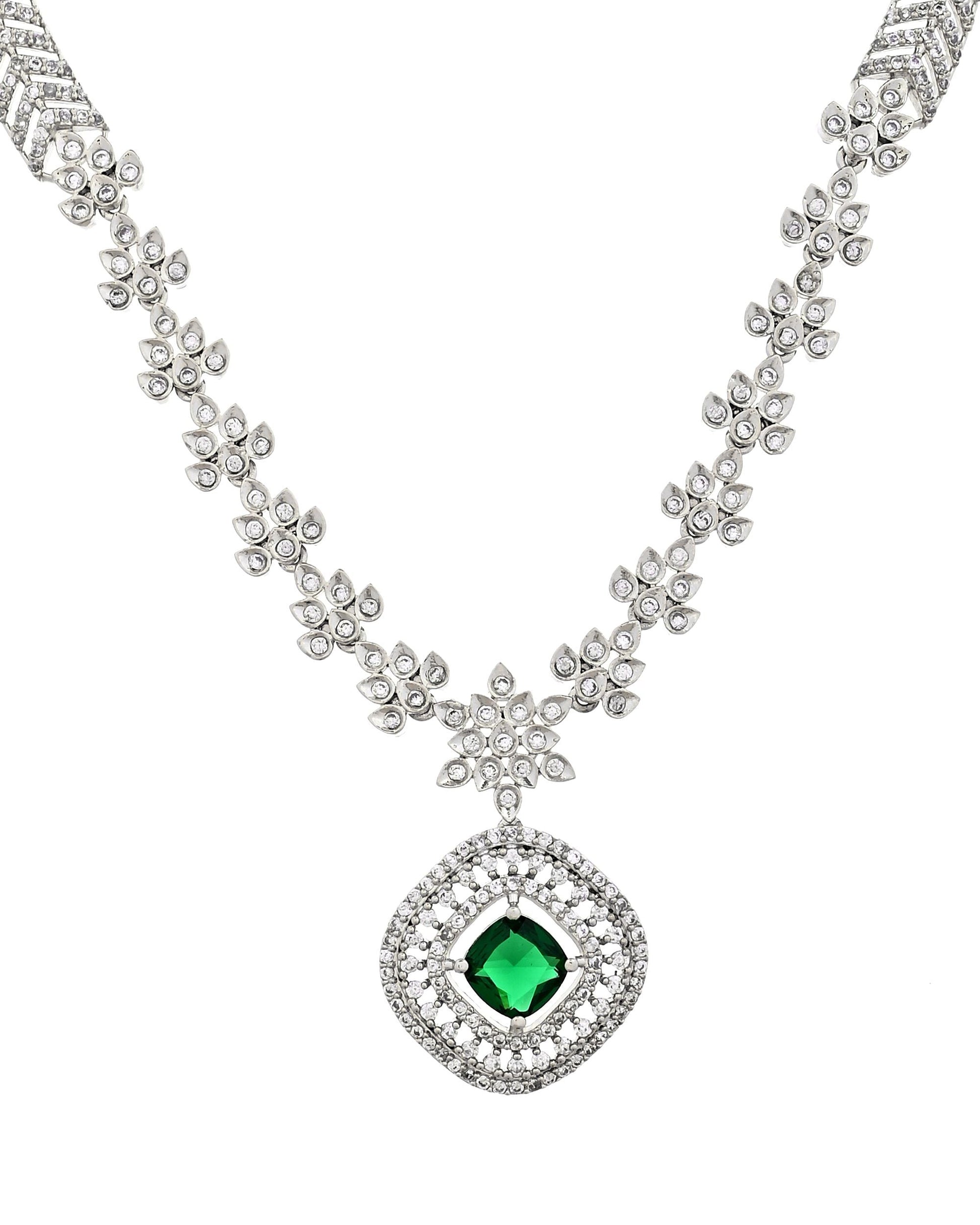 VOJ Silver Plated Green Square Stone Studded Jewellery Set  Grab2Buy VOJ Grab2Buy