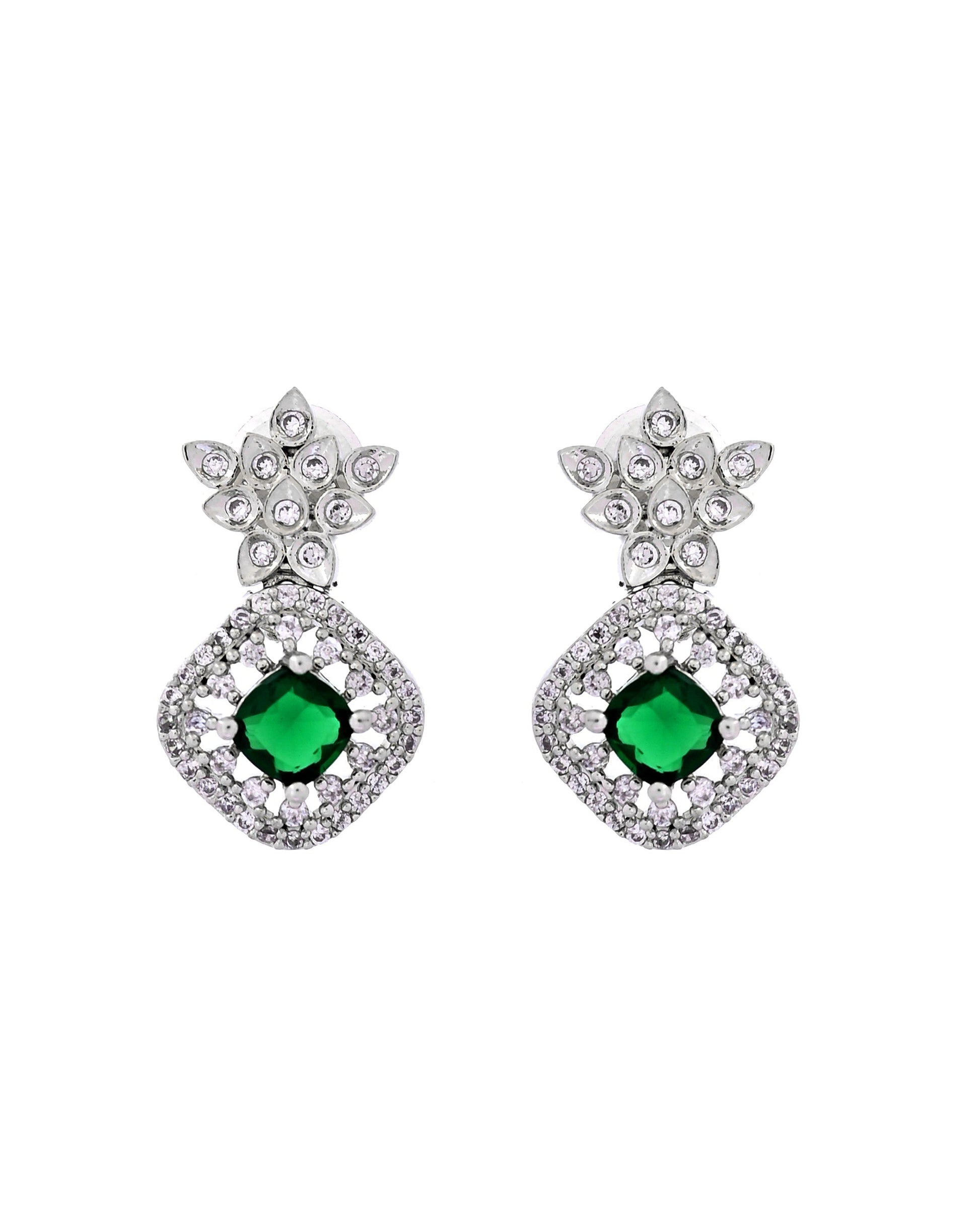 VOJ Silver Plated Green Square Stone Studded Jewellery Set  Grab2Buy VOJ Grab2Buy