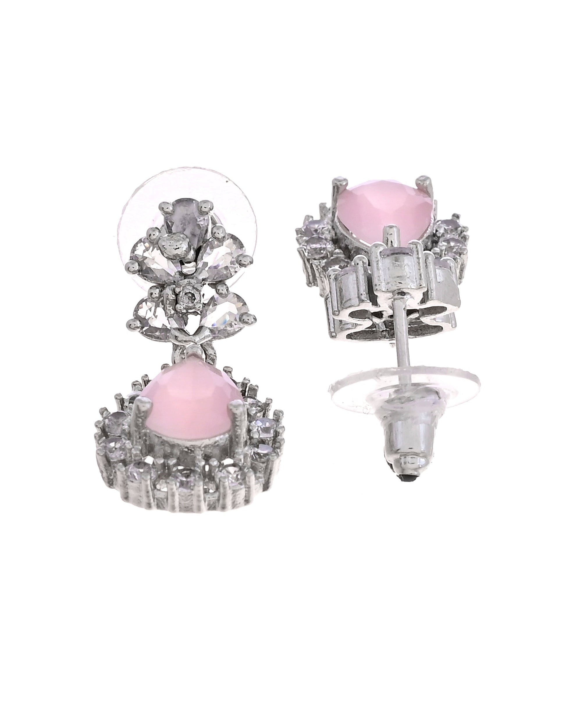 VOJ Silver Plated Baby Pink Square Stone Studded Jewellery Set  Grab2Buy VOJ Grab2Buy