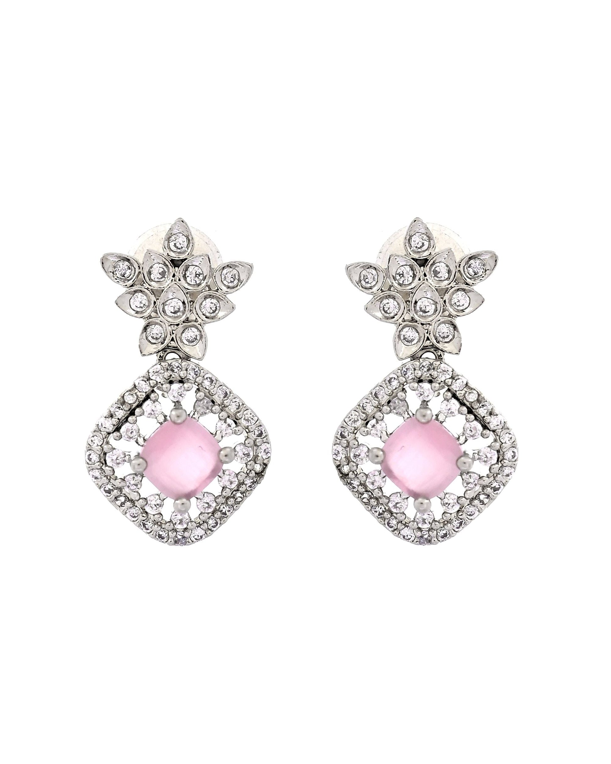 VOJ Silver Plated Baby Pink Square Stone Studded Jewellery Set  Grab2Buy VOJ Grab2Buy