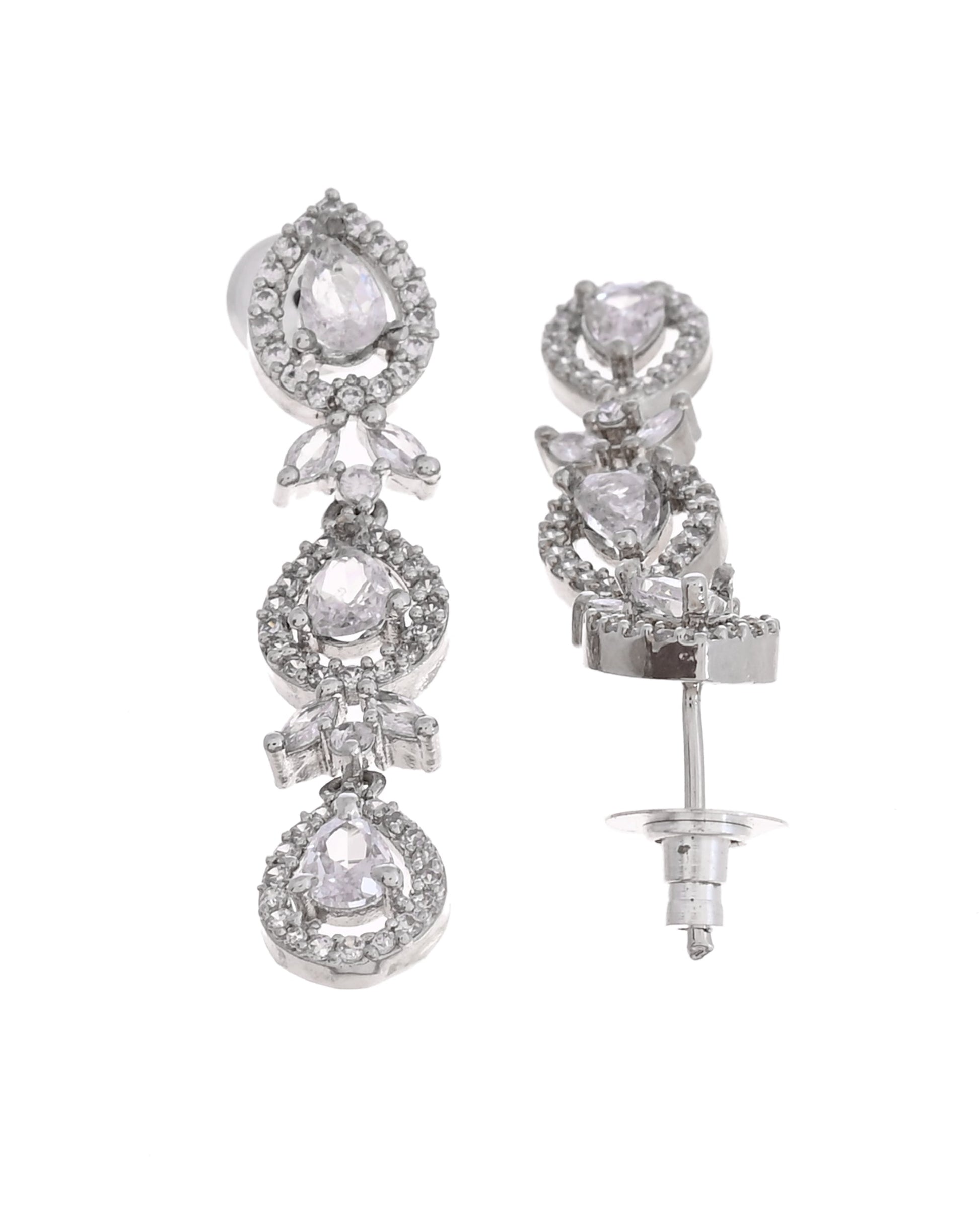VOJ Silver Plated Ad Stone Studded Floral Jewellery Set  Grab2Buy VOJ Grab2Buy