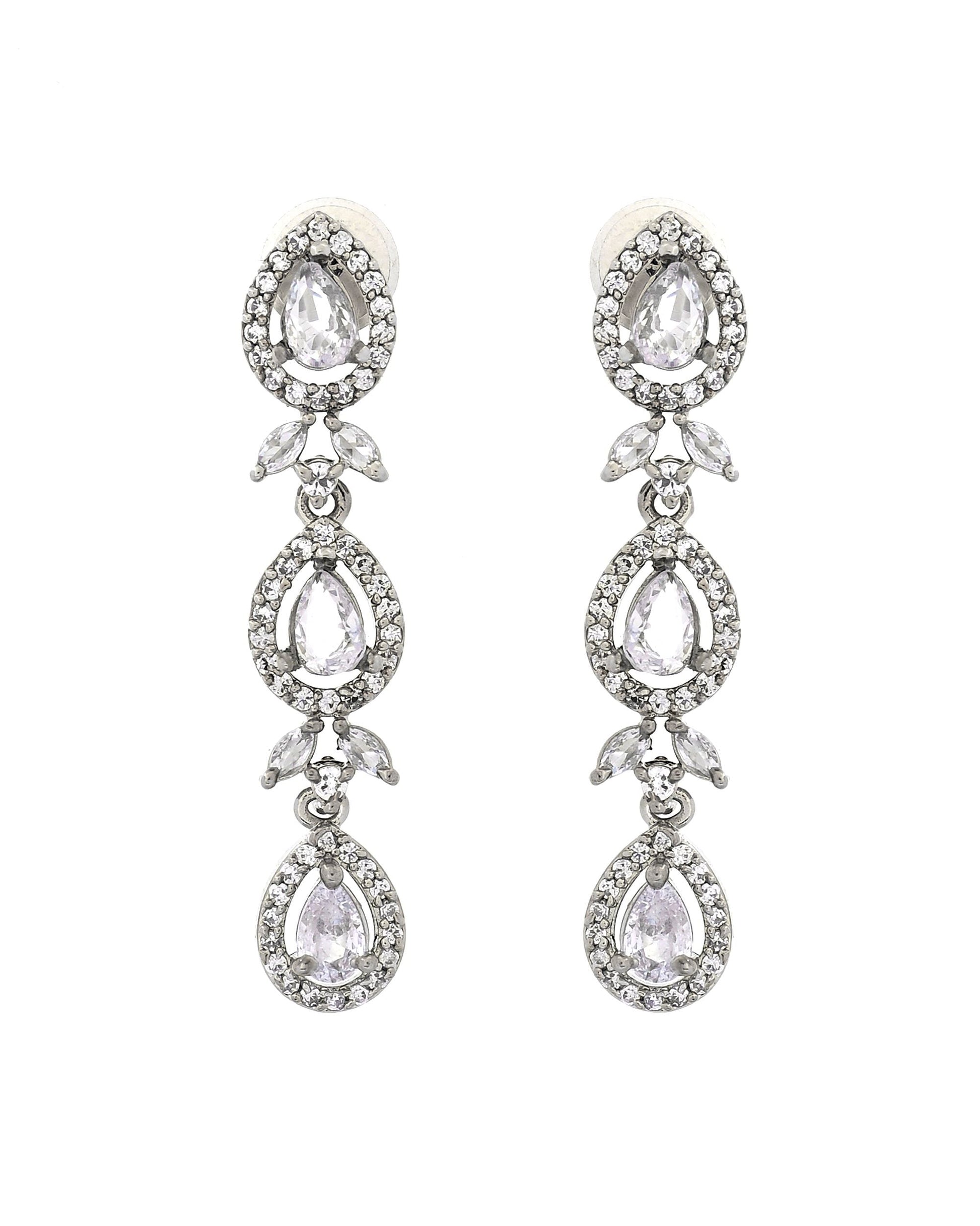 VOJ Silver Plated Ad Stone Studded Floral Jewellery Set  Grab2Buy VOJ Grab2Buy