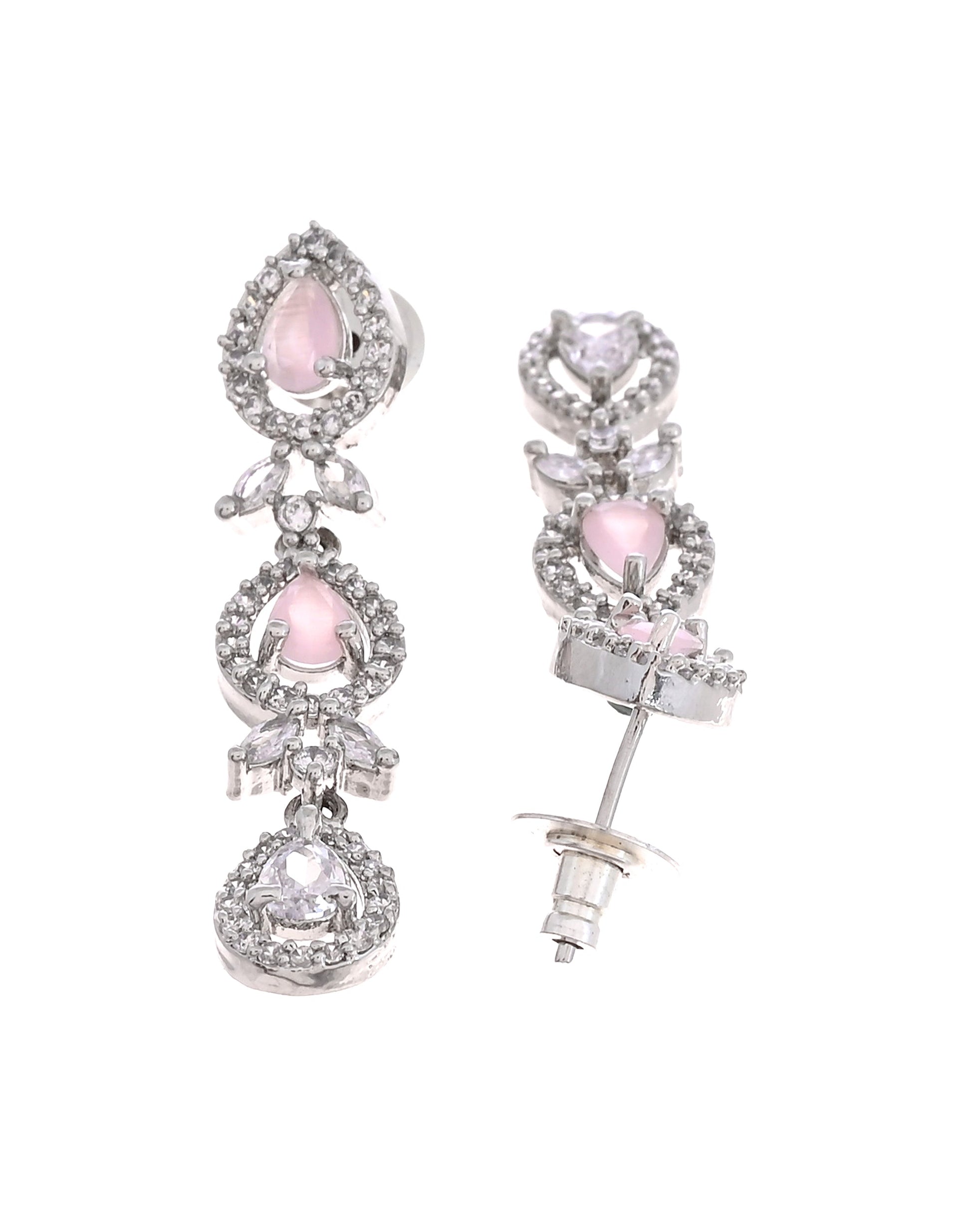 VOJ Silver Plated Ad Stone With Baby Pink Floral Jewellery Set  Grab2Buy VOJ Grab2Buy