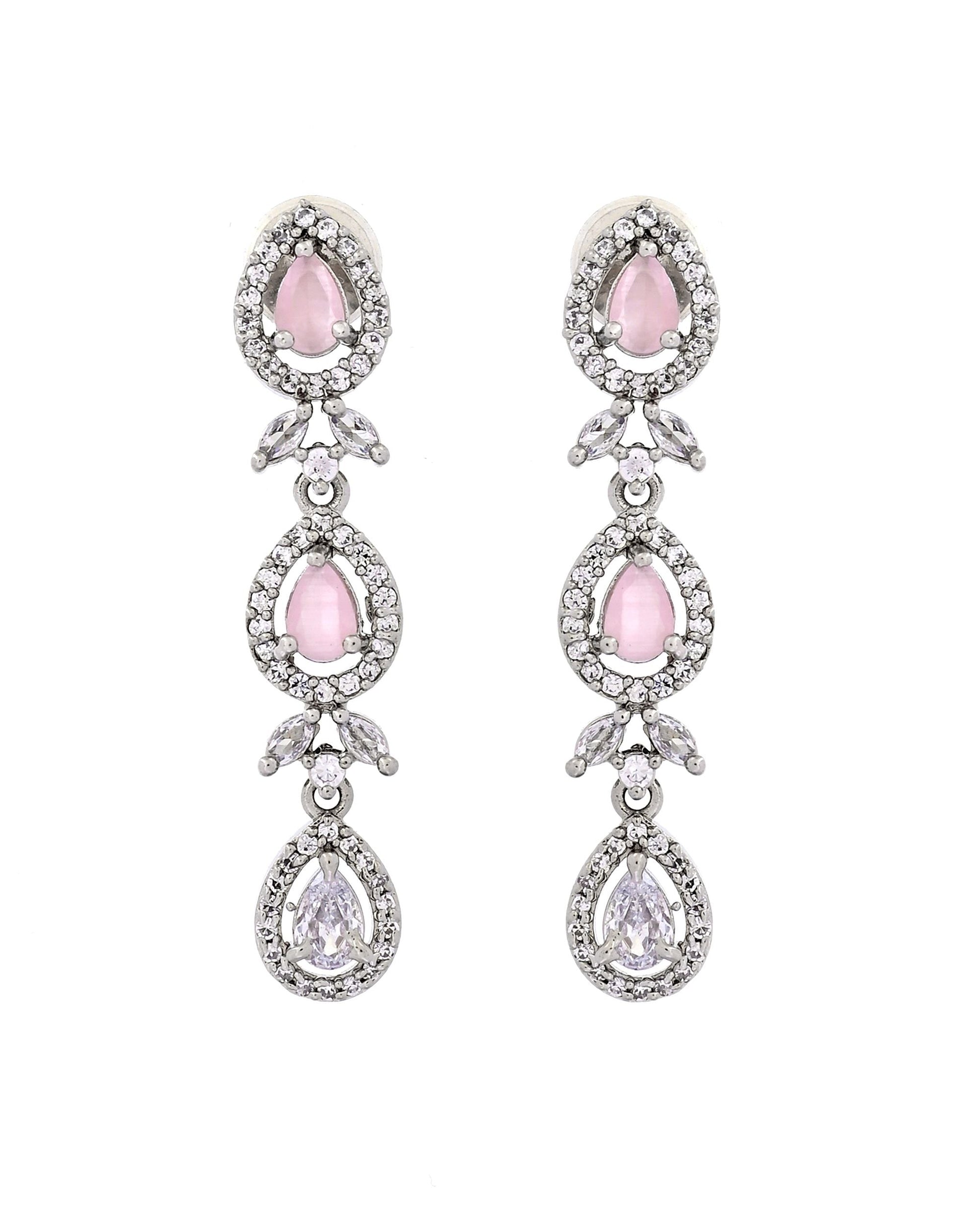 VOJ Silver Plated Ad Stone With Baby Pink Floral Jewellery Set  Grab2Buy VOJ Grab2Buy