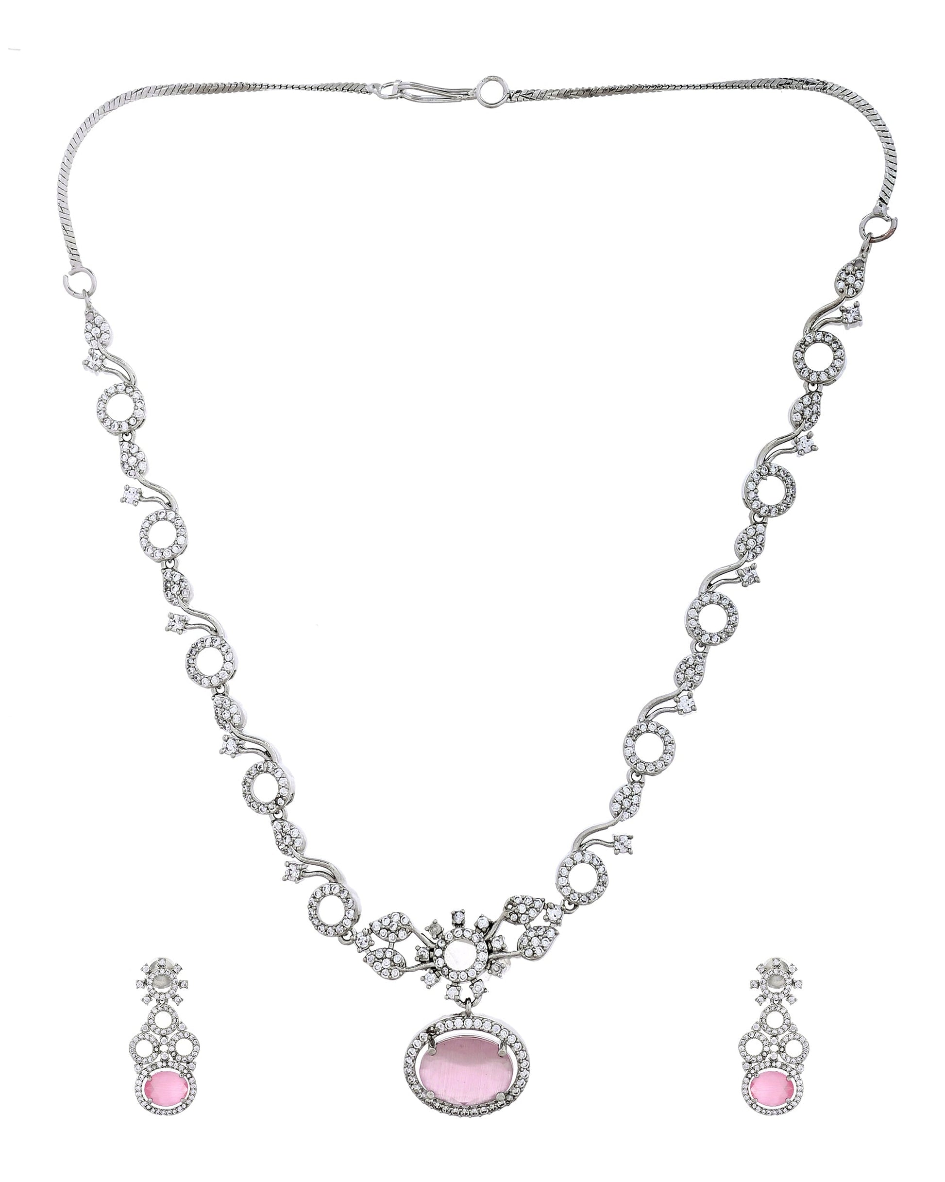 VOJ Silver Plated Designer Oval Stone Ad Necklace Set  Grab2Buy VOJ Grab2Buy