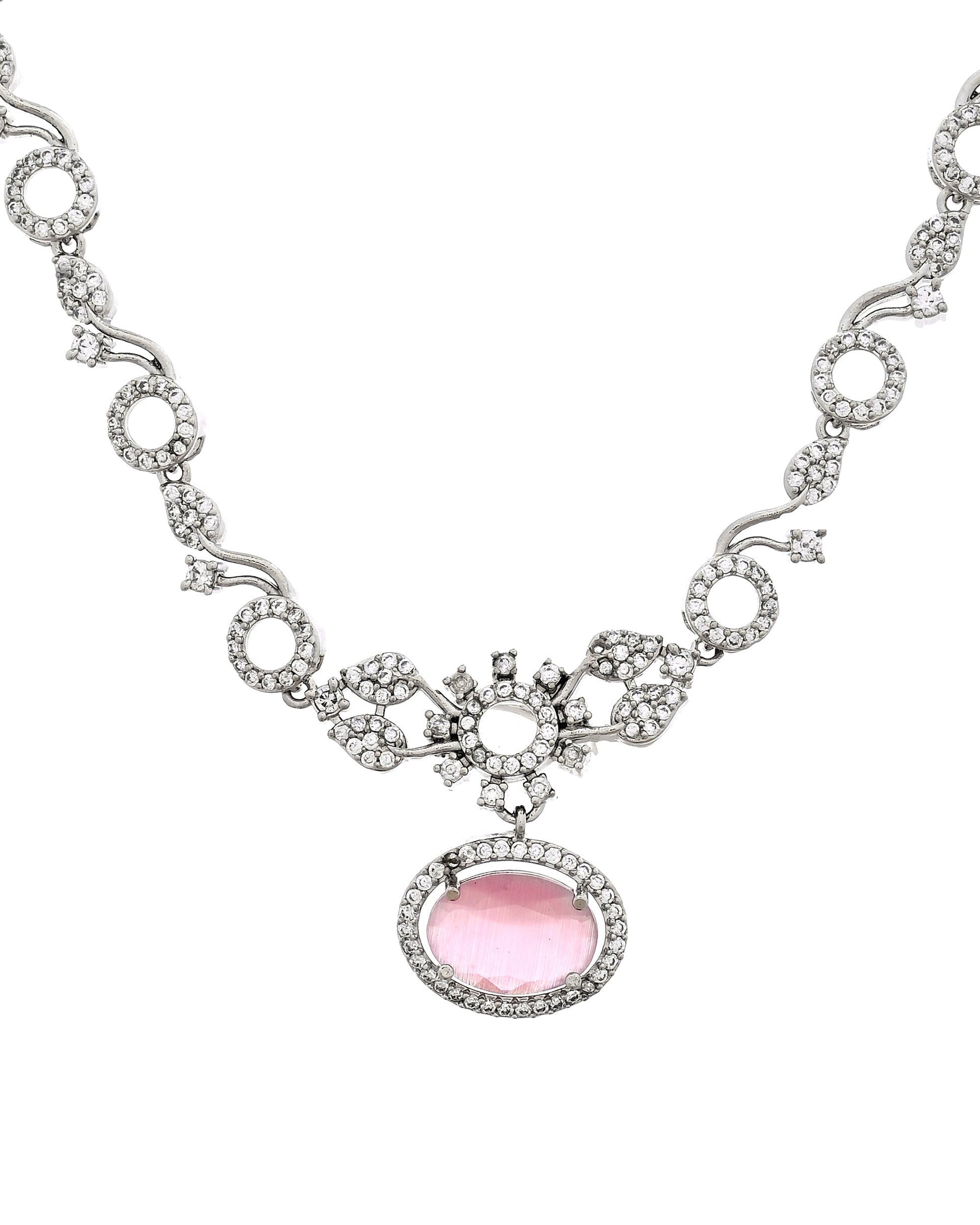 VOJ Silver Plated Designer Oval Stone Ad Necklace Set  Grab2Buy VOJ Grab2Buy