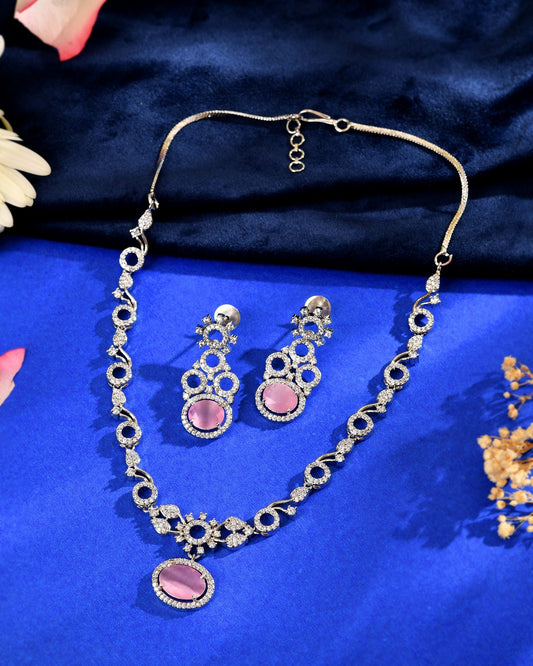 VOJ Silver Plated Designer Oval Stone Ad Necklace Set  Grab2Buy VOJ Grab2Buy