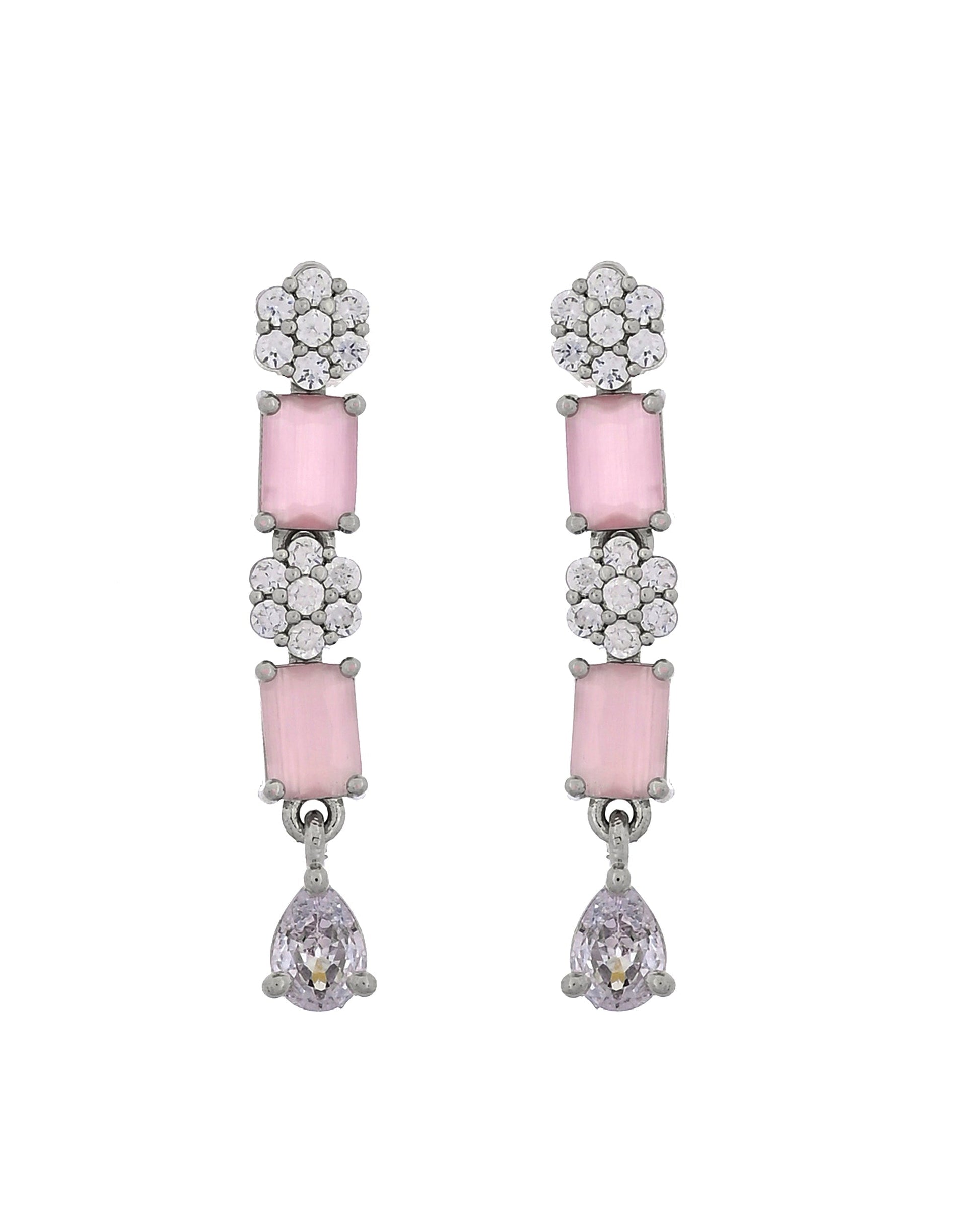 VOJ Silver Plated Baby Pink Rectangular Stone Ad Necklace Set  Grab2Buy VOJ Grab2Buy