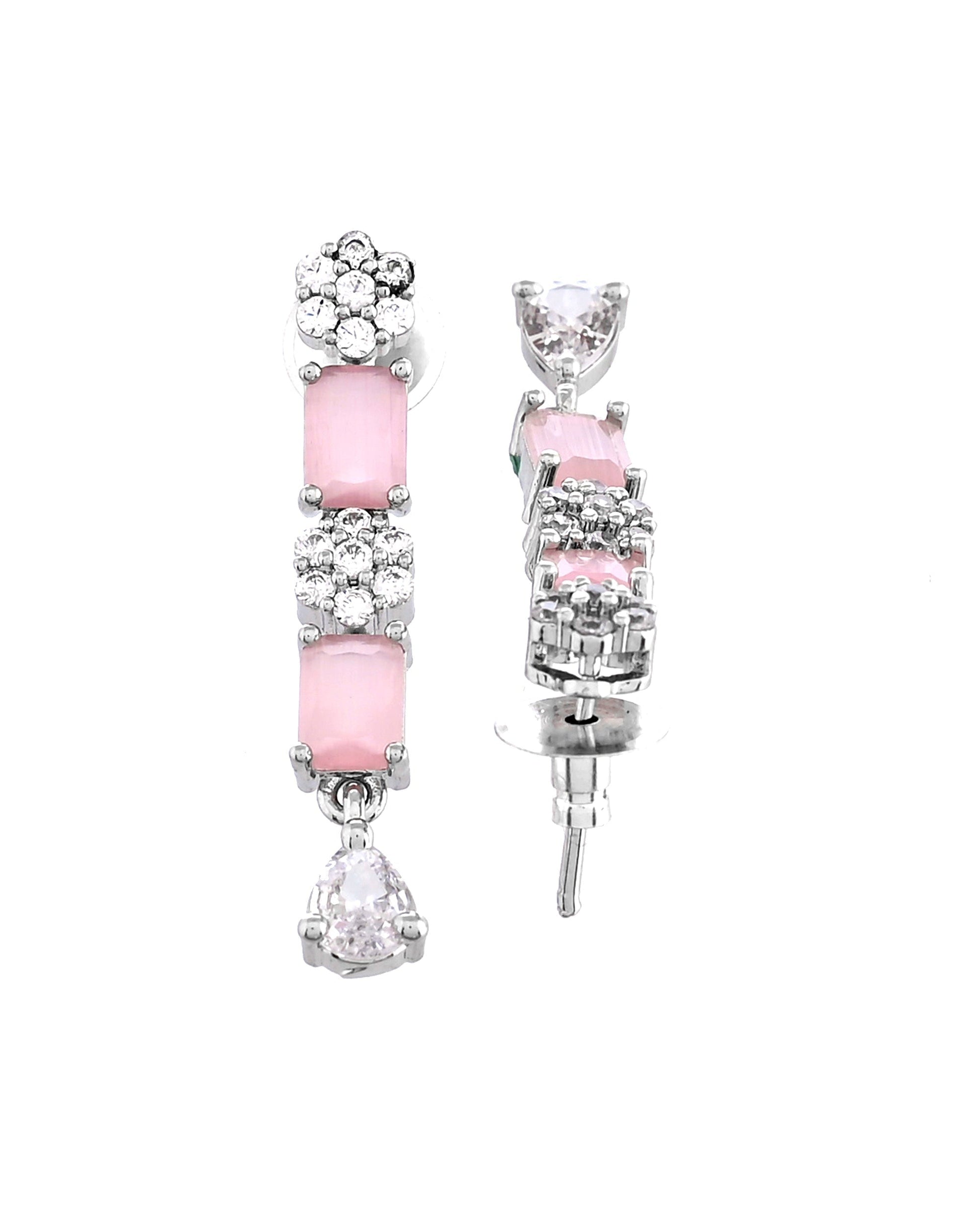 VOJ Silver Plated Baby Pink Rectangular Stone Ad Necklace Set  Grab2Buy VOJ Grab2Buy