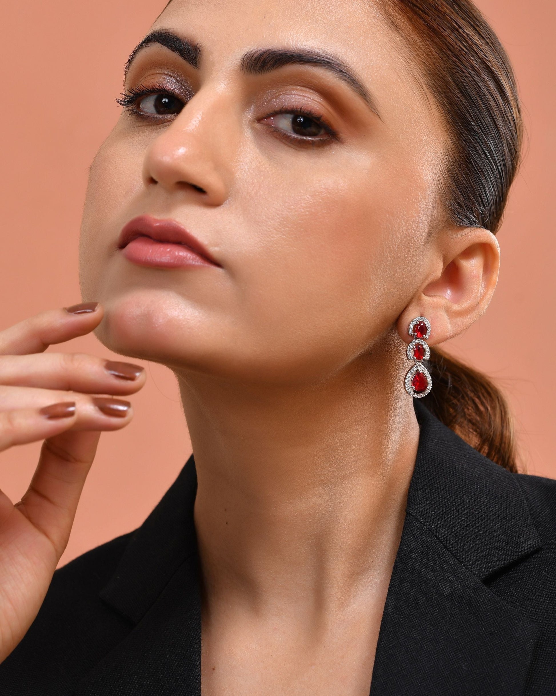 VOJ Silver Toned Red Ad Studs Earrings  Grab2Buy VOJ Grab2Buy