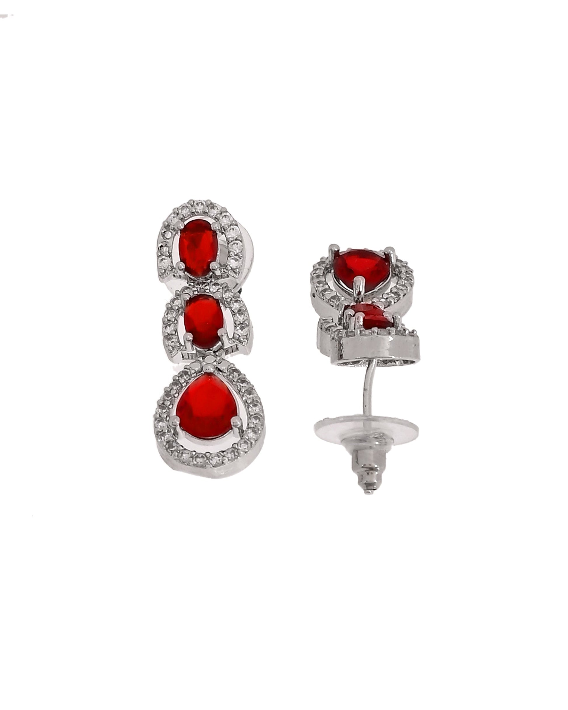 VOJ Silver Toned Red Ad Studs Earrings  Grab2Buy VOJ Grab2Buy