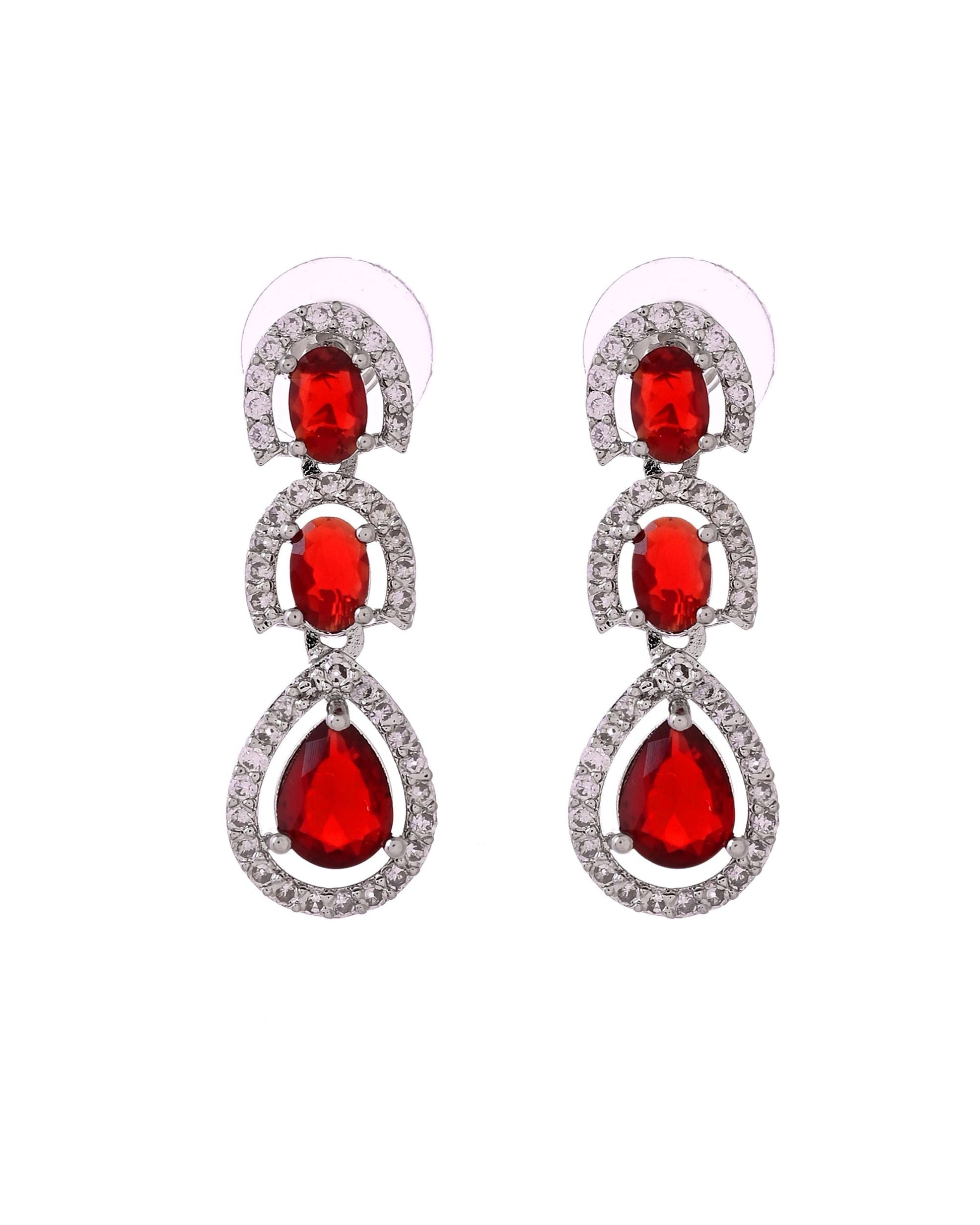 VOJ Silver Toned Red Ad Studs Earrings  Grab2Buy VOJ Grab2Buy
