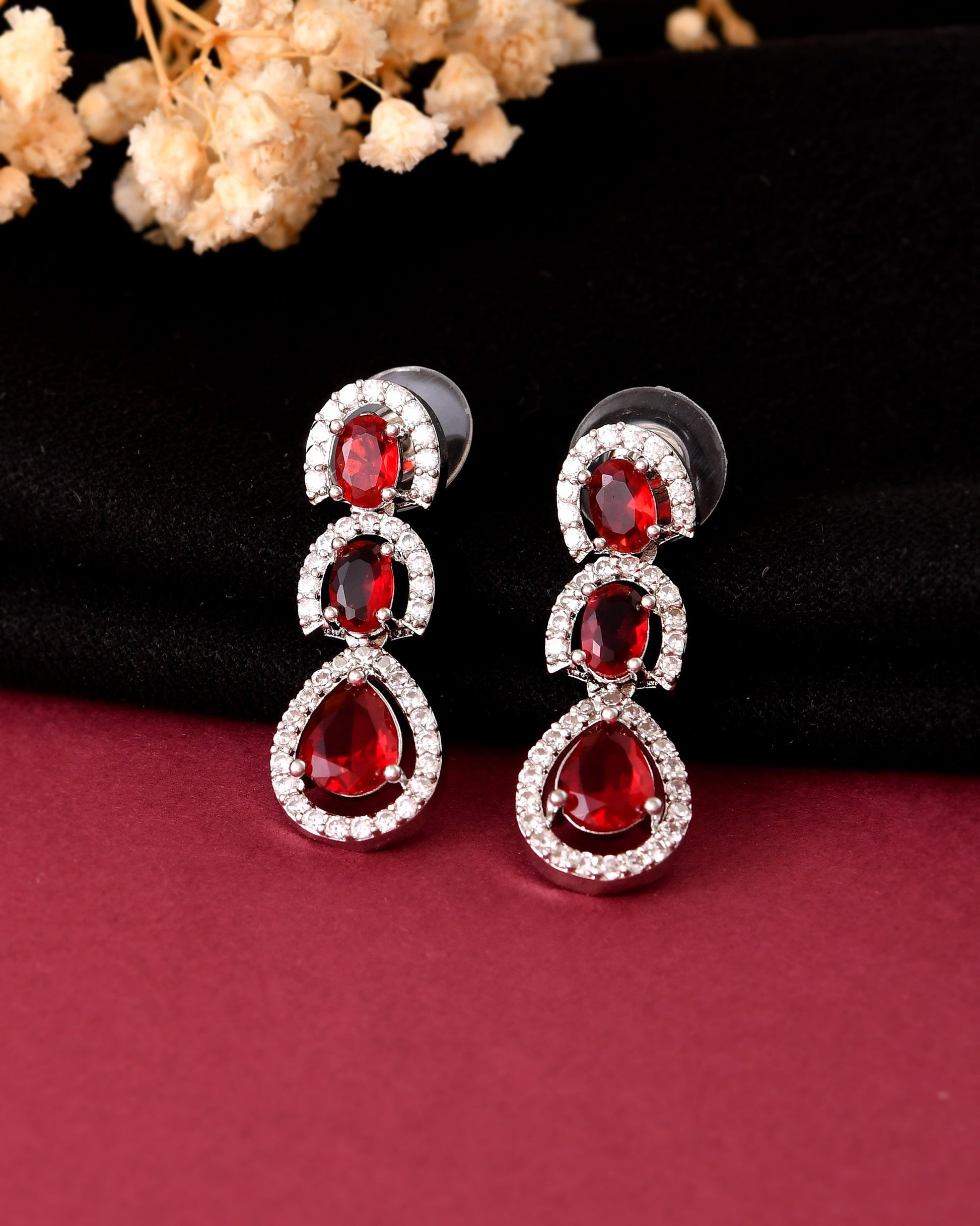 VOJ Silver Toned Red Ad Studs Earrings  Grab2Buy VOJ Grab2Buy