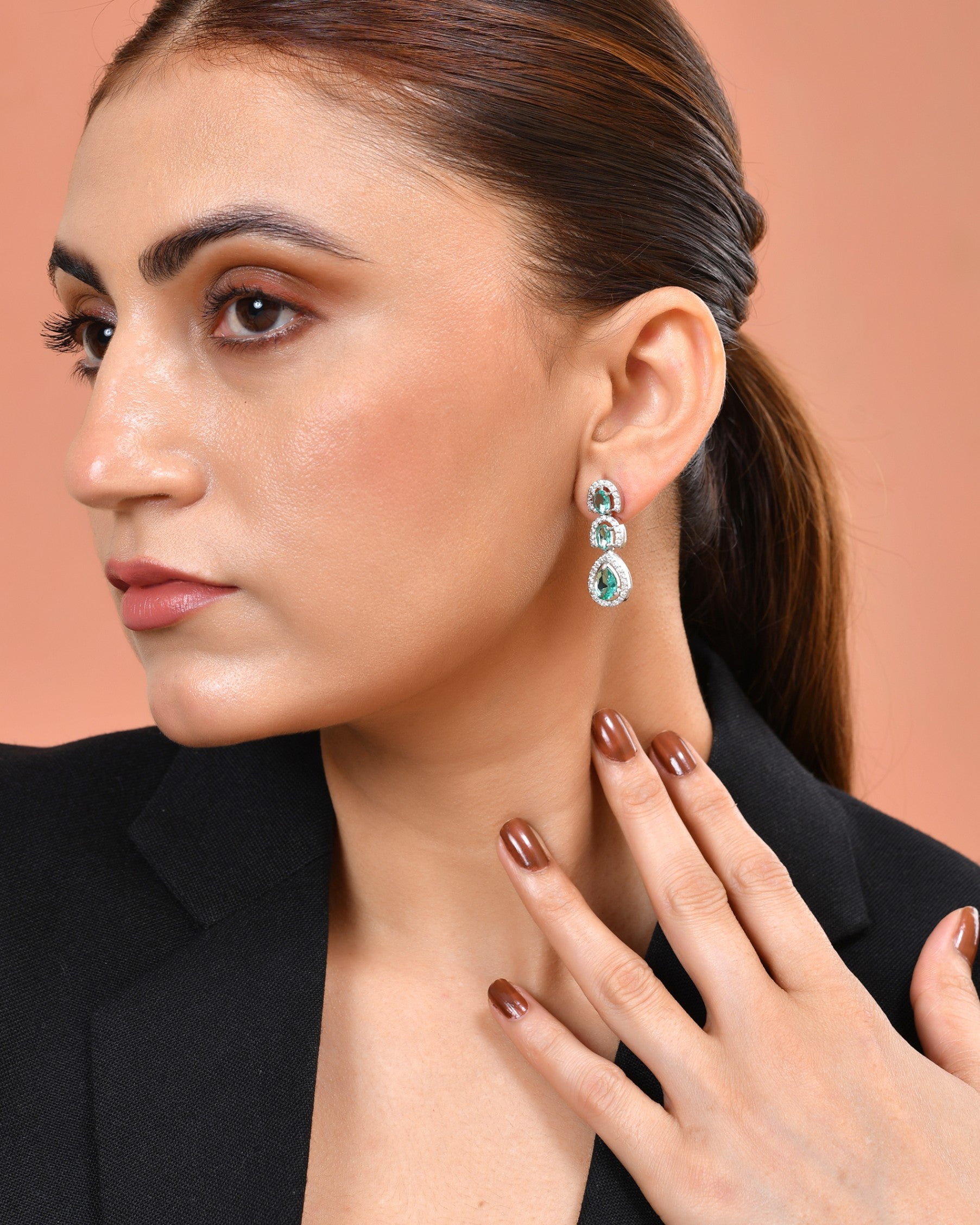 VOJ Silver Toned Teal Green Ad Studs Earrings  Grab2Buy VOJ Grab2Buy