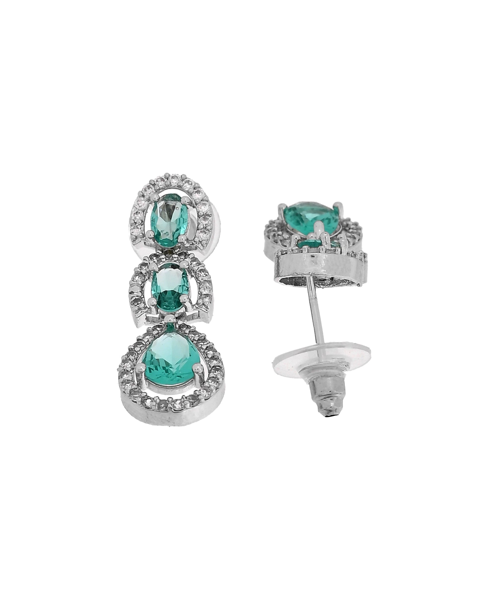 VOJ Silver Toned Teal Green Ad Studs Earrings  Grab2Buy VOJ Grab2Buy