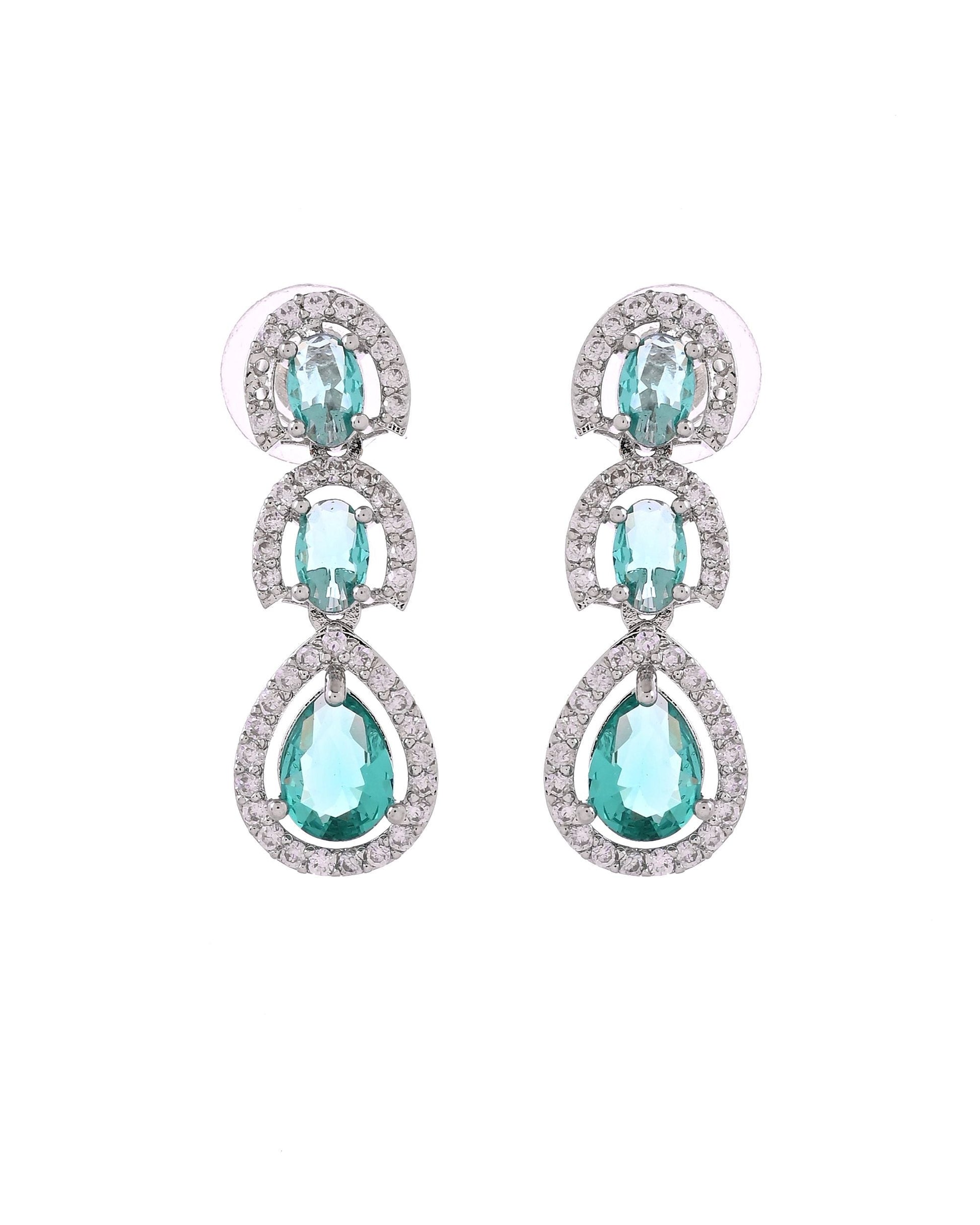 VOJ Silver Toned Teal Green Ad Studs Earrings  Grab2Buy VOJ Grab2Buy