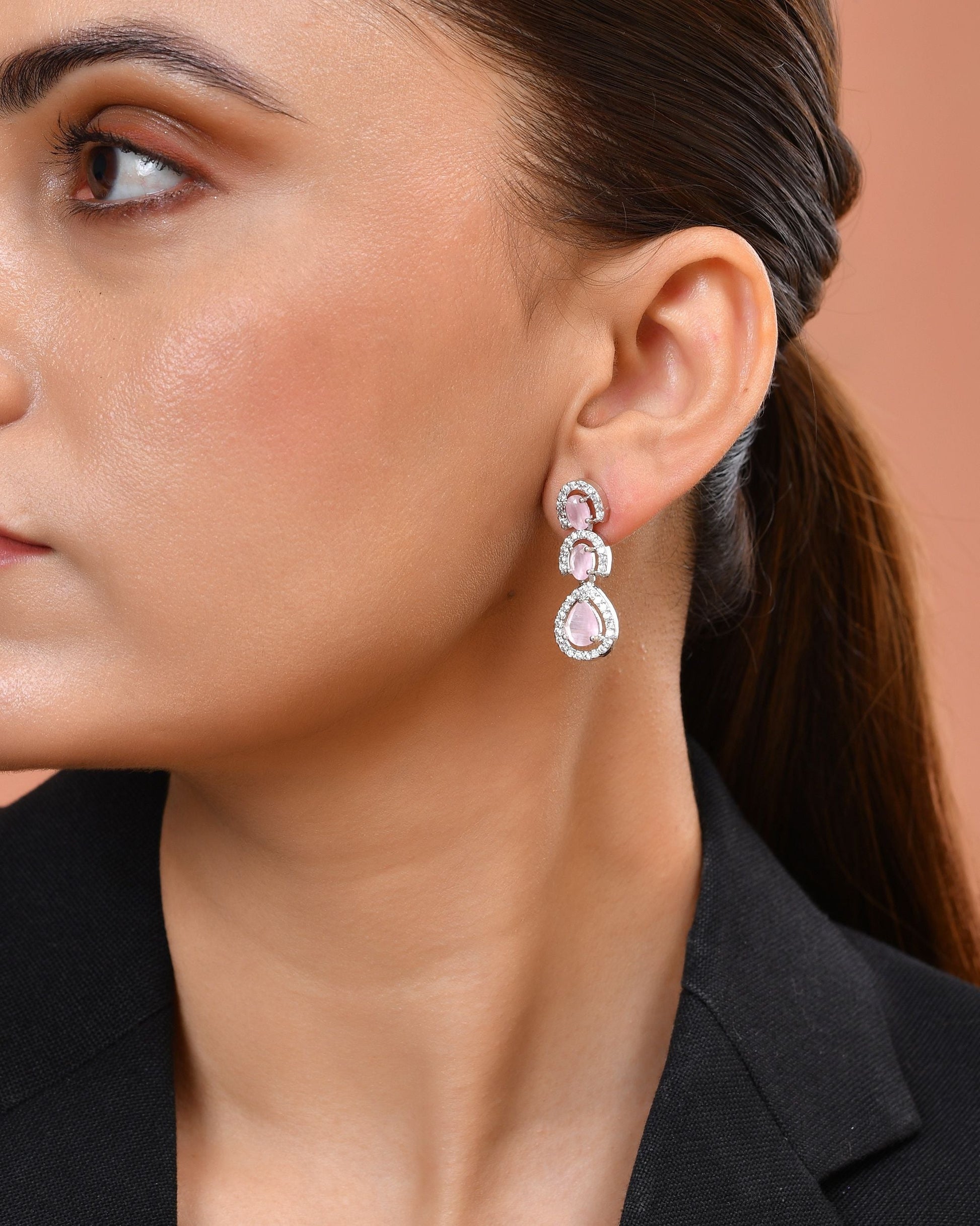 VOJ Silver Toned Baby Pink Ad Studs Earrings  Grab2Buy VOJ Grab2Buy