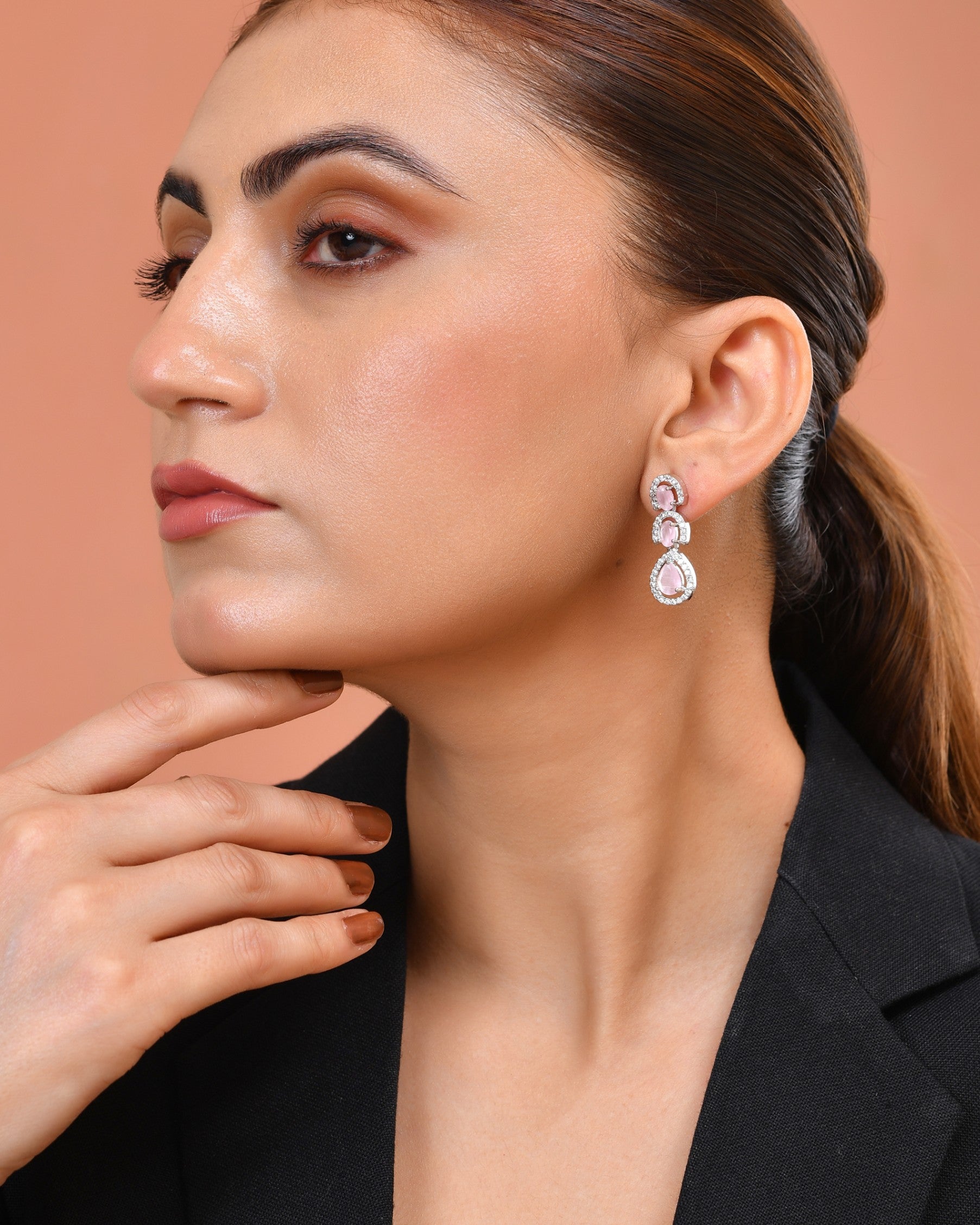 VOJ Silver Toned Baby Pink Ad Studs Earrings  Grab2Buy VOJ Grab2Buy