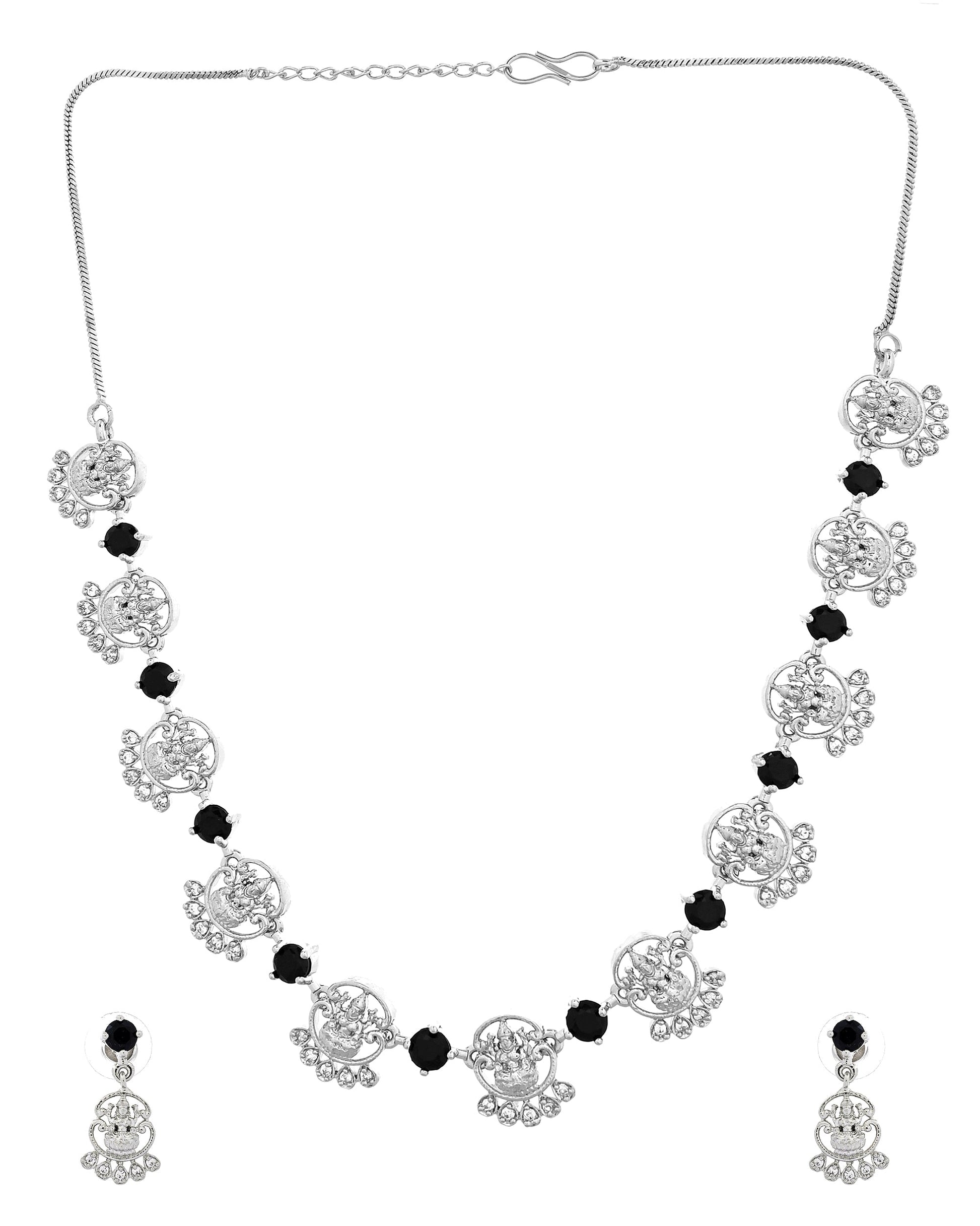 VOJ Silver Plated Ad Black Stone Temple Jewellery Set  Grab2Buy VOJ Grab2Buy