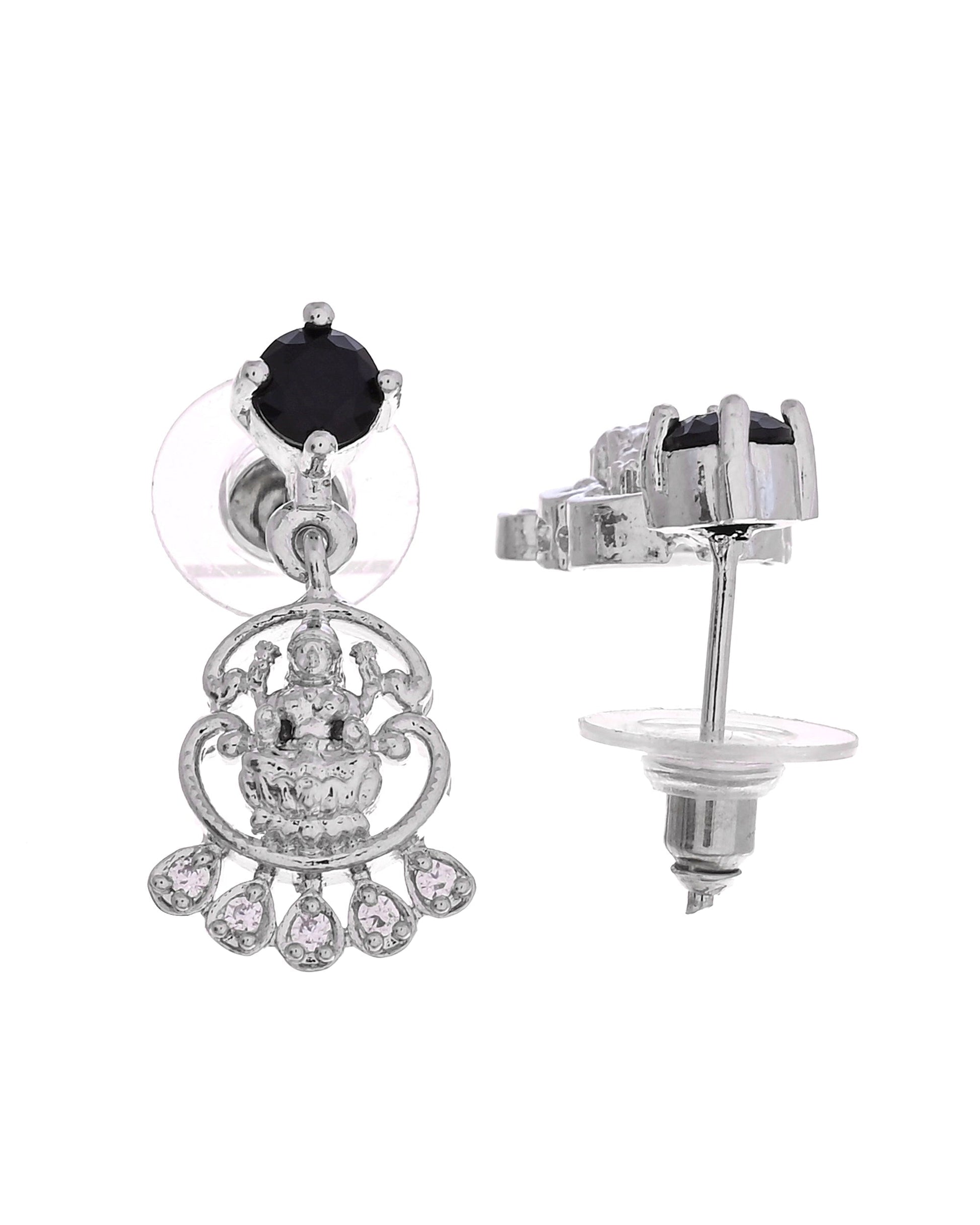 VOJ Silver Plated Ad Black Stone Temple Jewellery Set  Grab2Buy VOJ Grab2Buy