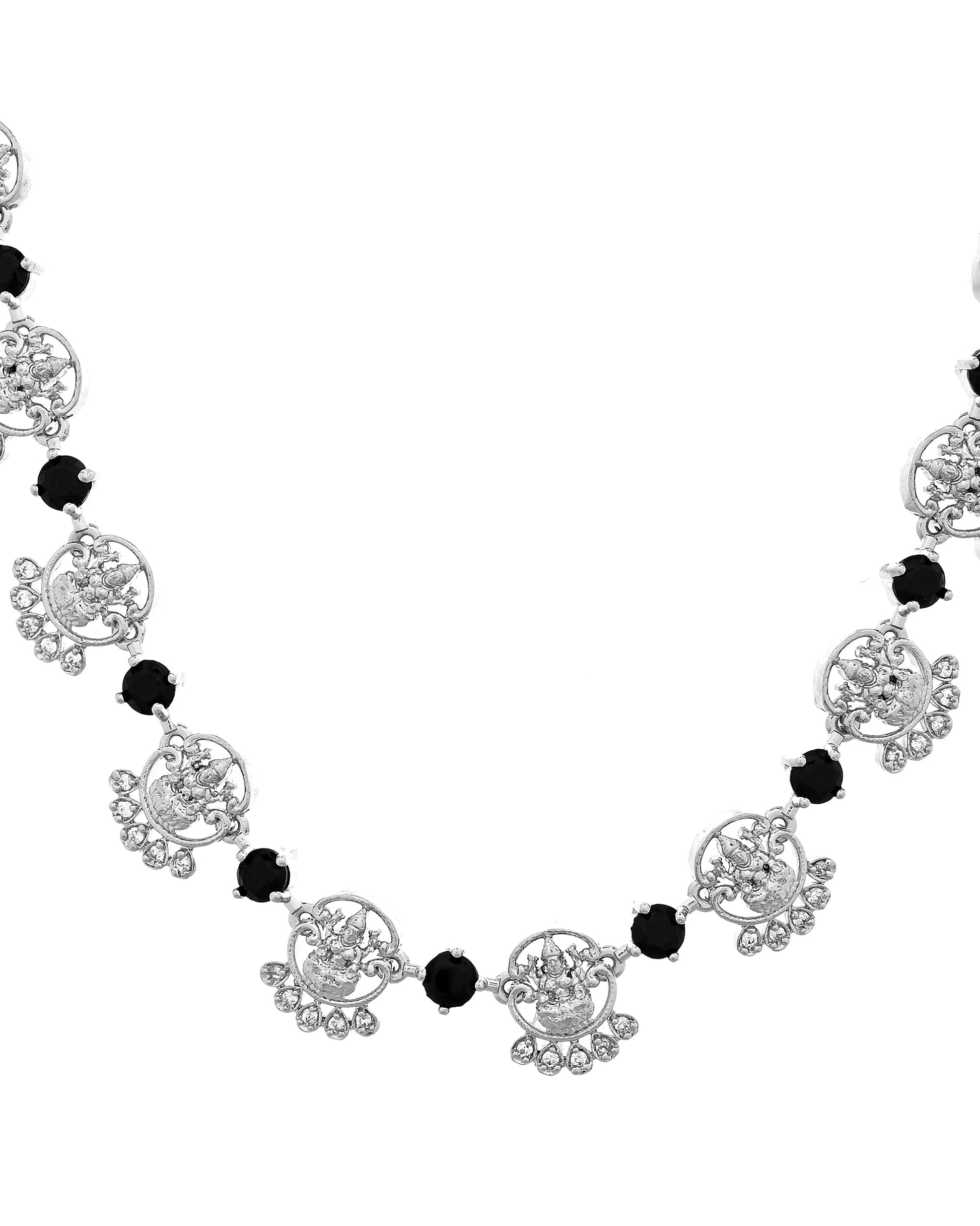 VOJ Silver Plated Ad Black Stone Temple Jewellery Set  Grab2Buy VOJ Grab2Buy