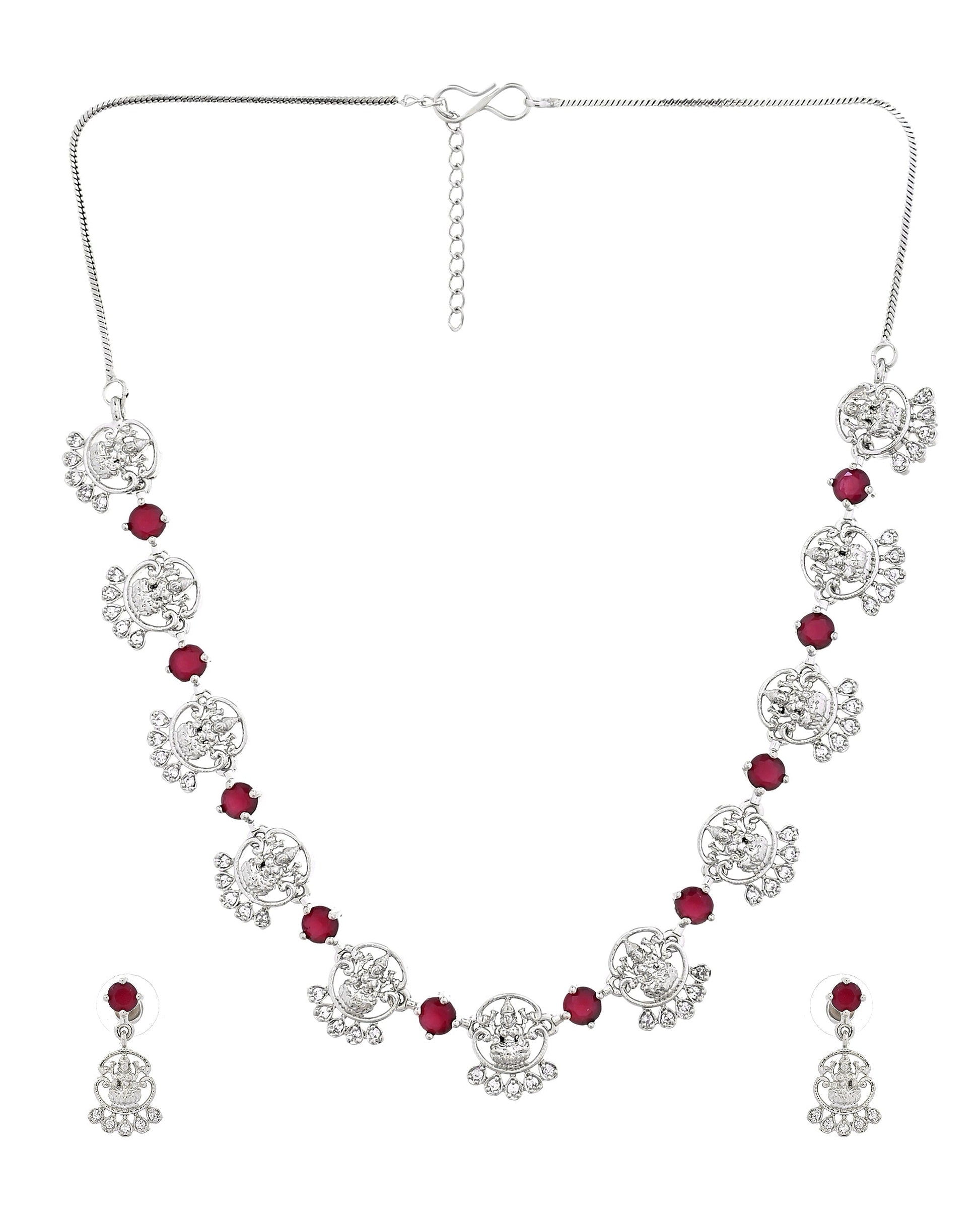 VOJ Silver Plated Ad Wine Stone Temple Jewellery Set  Grab2Buy VOJ Grab2Buy