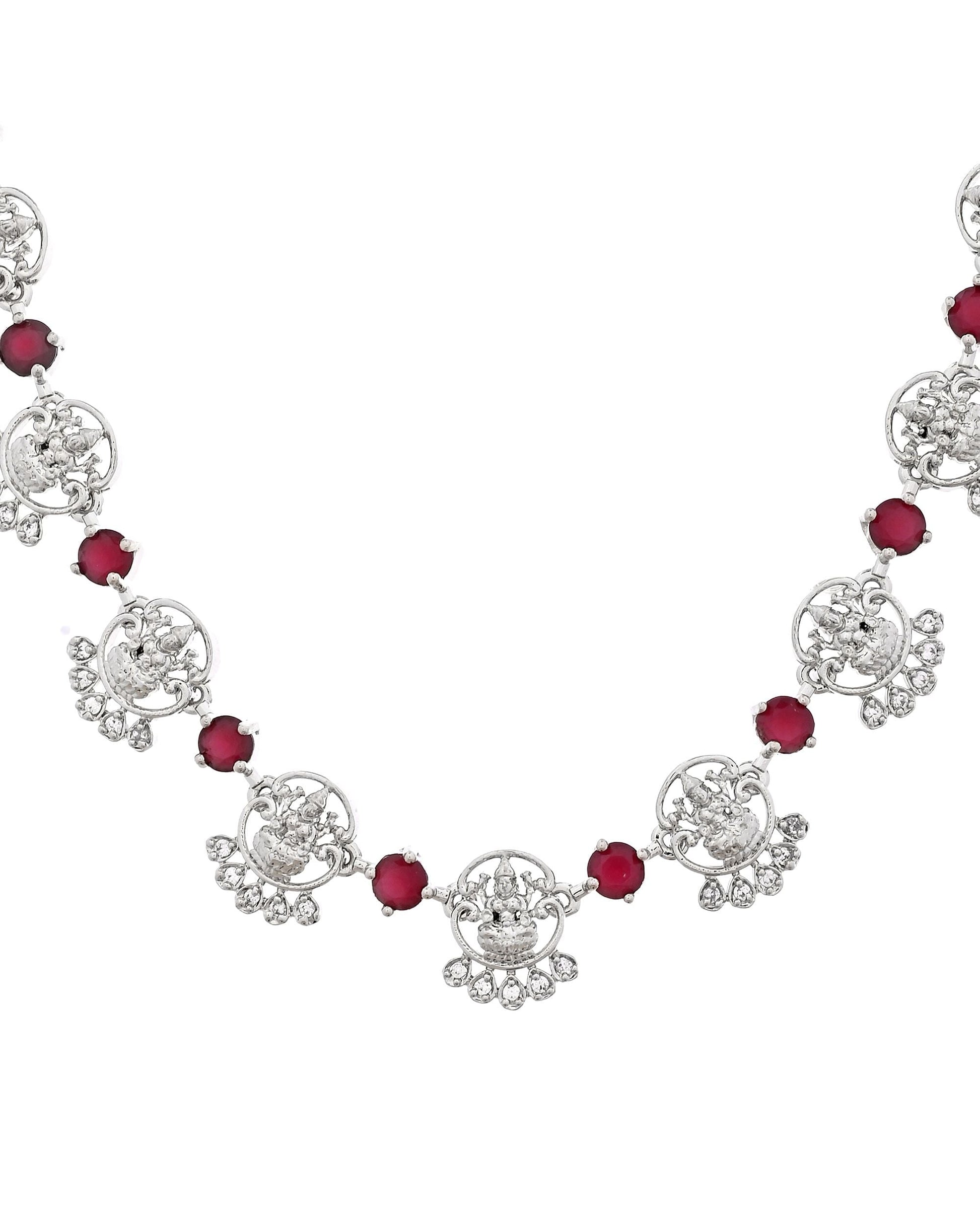 VOJ Silver Plated Ad Wine Stone Temple Jewellery Set  Grab2Buy VOJ Grab2Buy